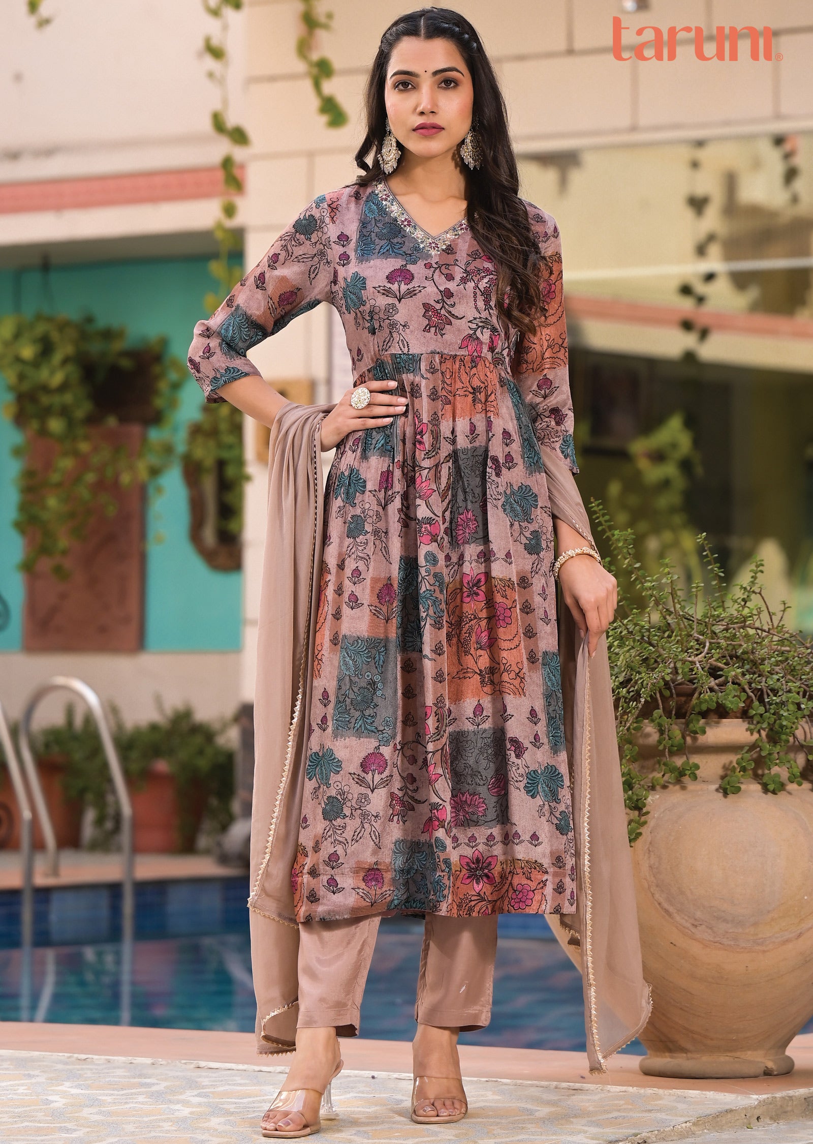 Dark Onion Pink Chinnon Anarkali