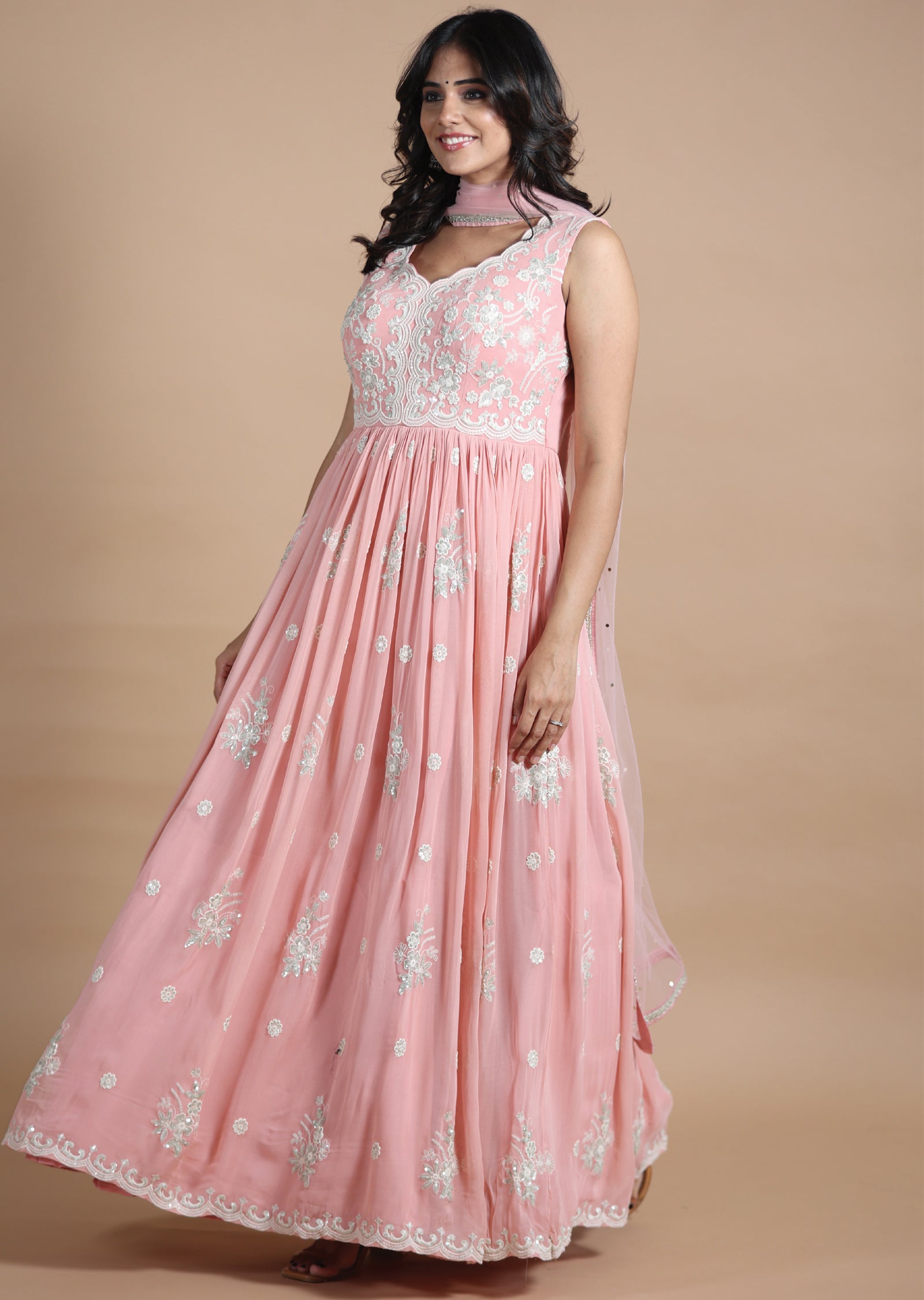 Peach Georgette Anarkali