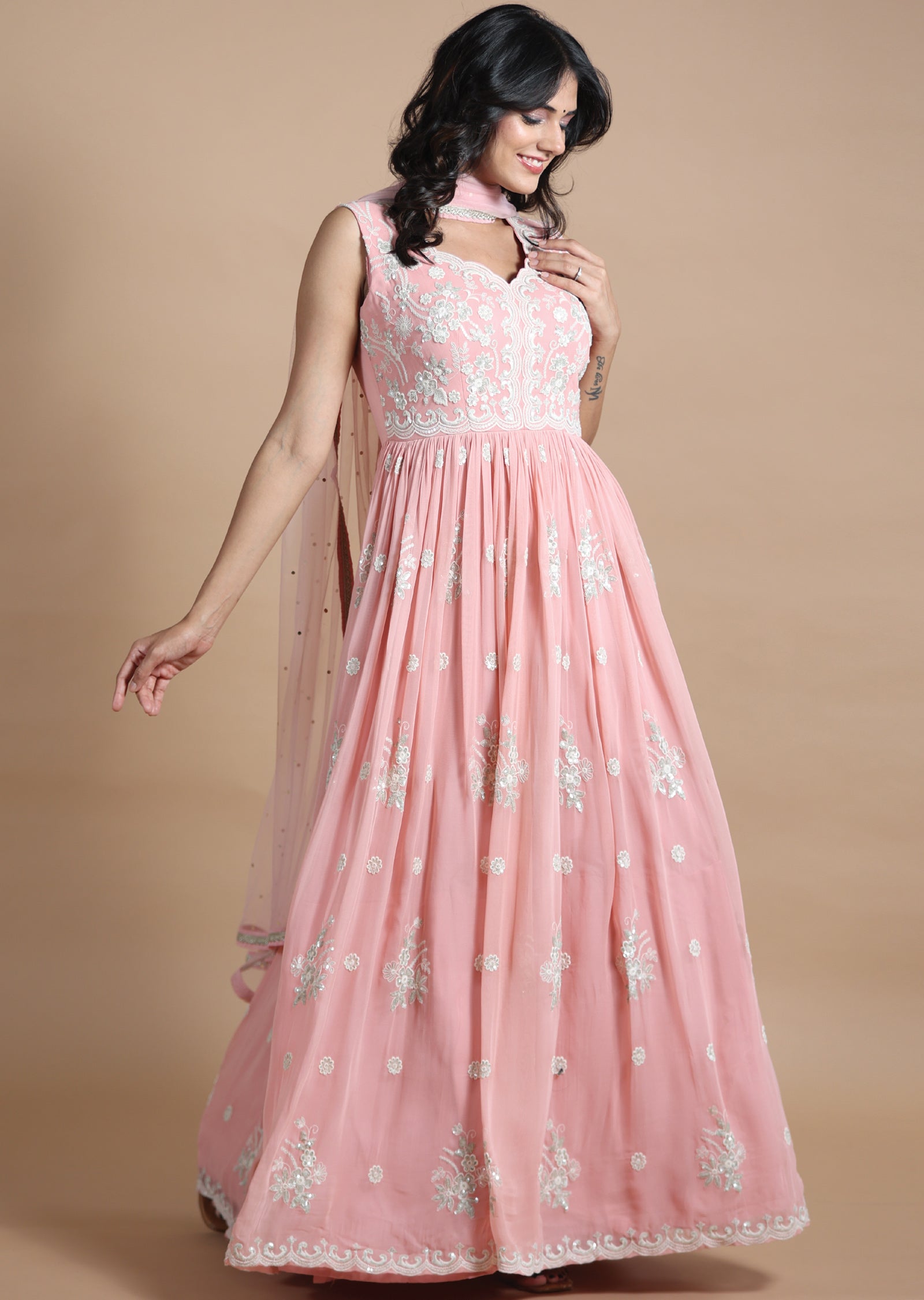 Peach Georgette Anarkali