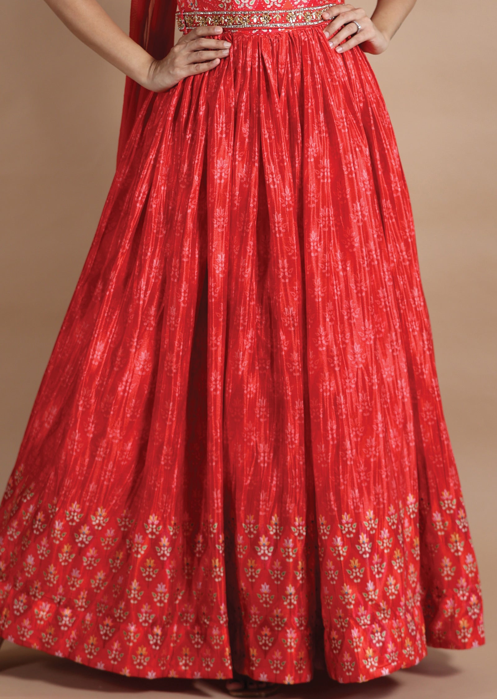 Red Chinnon Anarkali