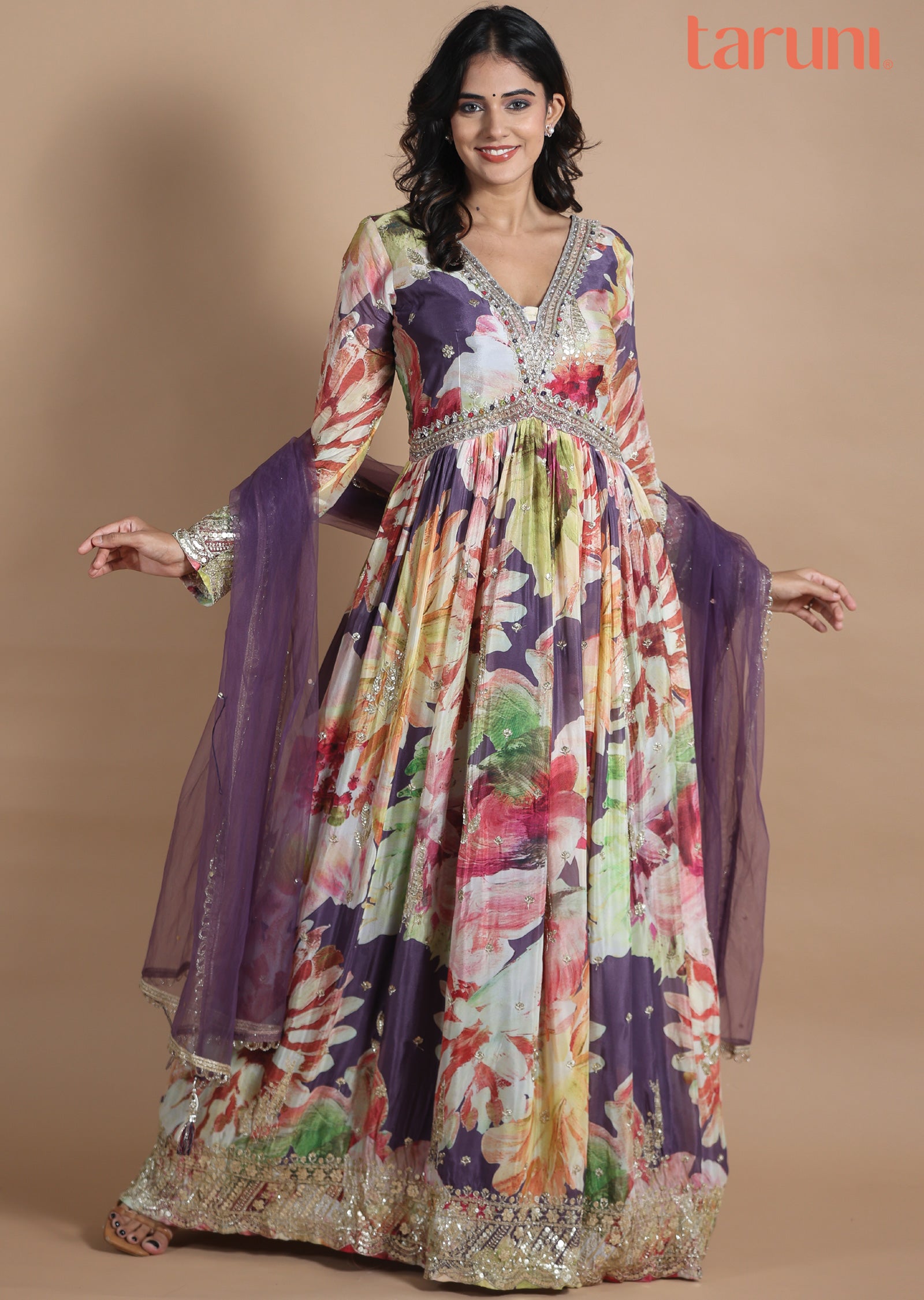 Multi Color Chinnon Anarkali