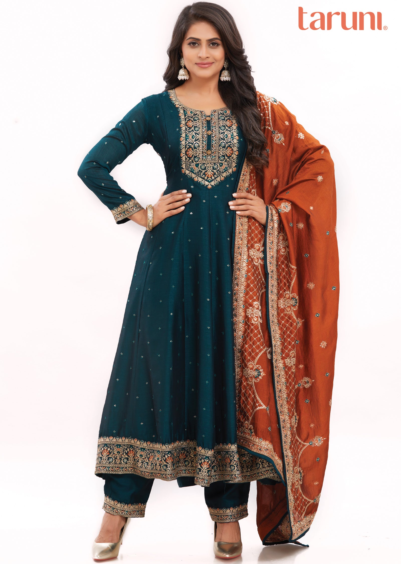 Bottle Green Silk Anarkali Suit with Contrast Dupatta Bottle Green Silk Anarkali Suit with Contrast Dupatta