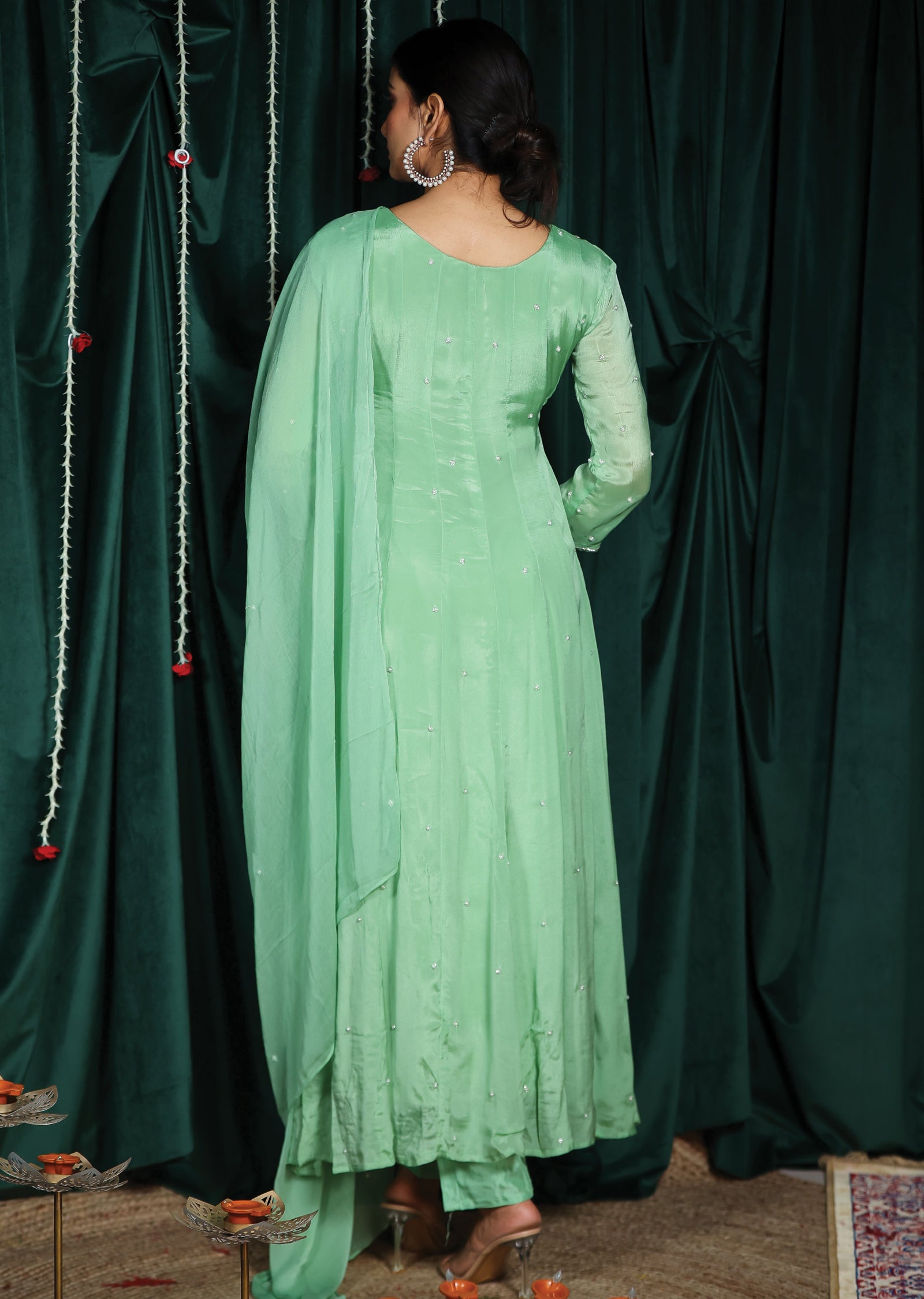 Pista Green Chinnon Anarkali