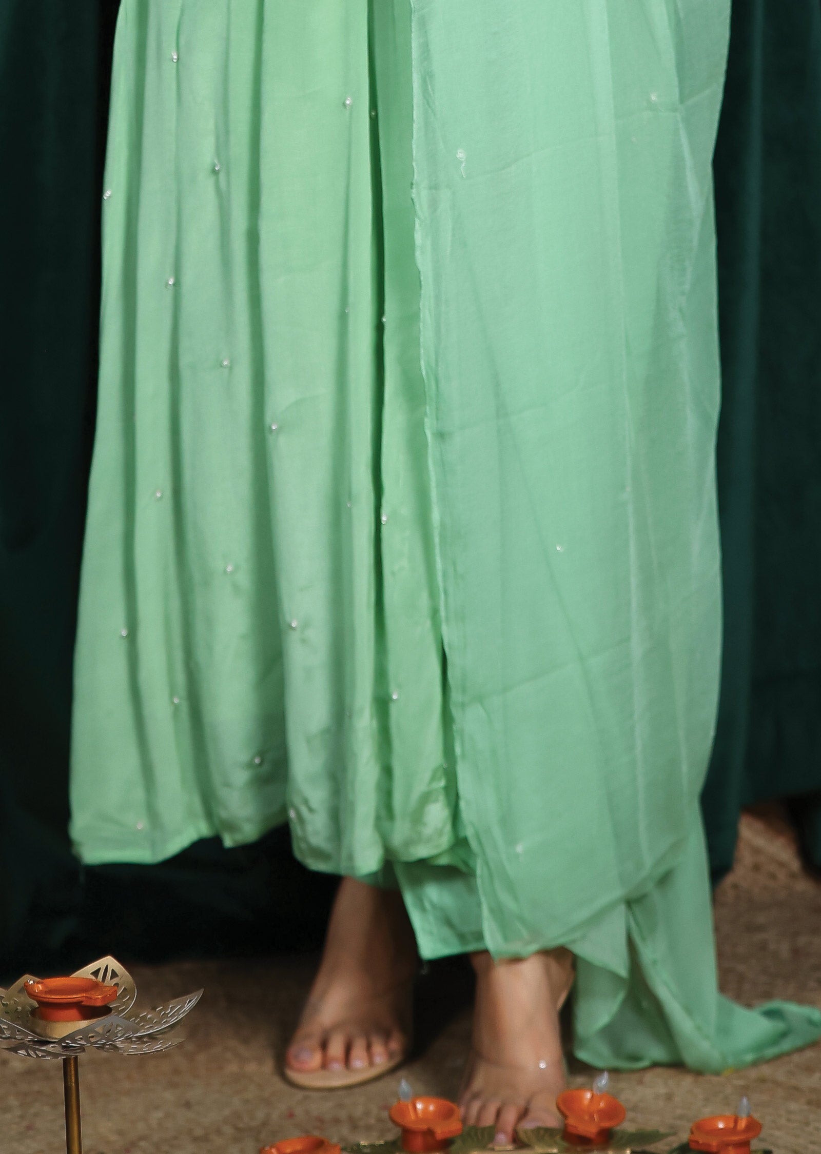 Pista Green Chinnon Anarkali