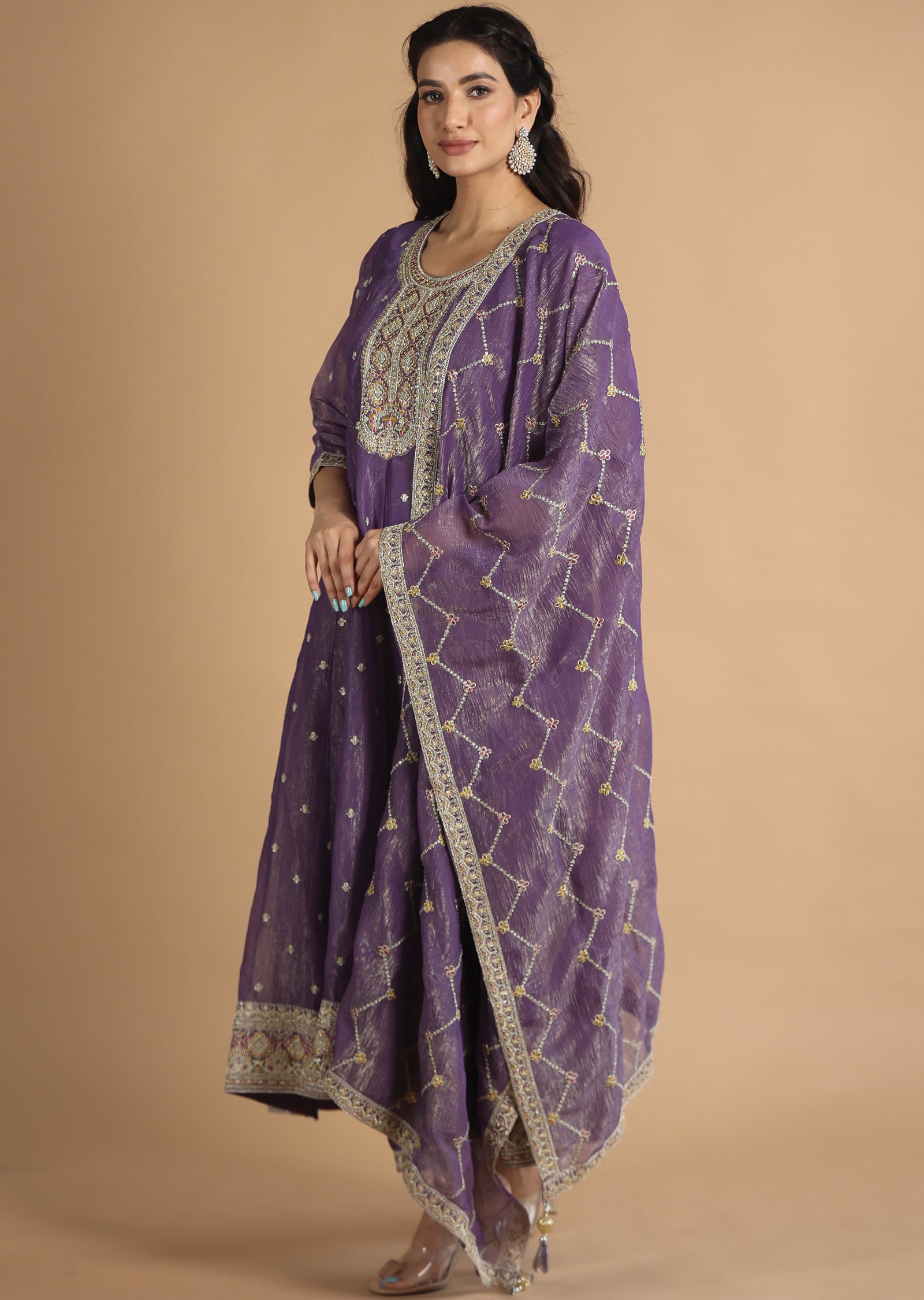 Purple Tissue Georgette Anarkali