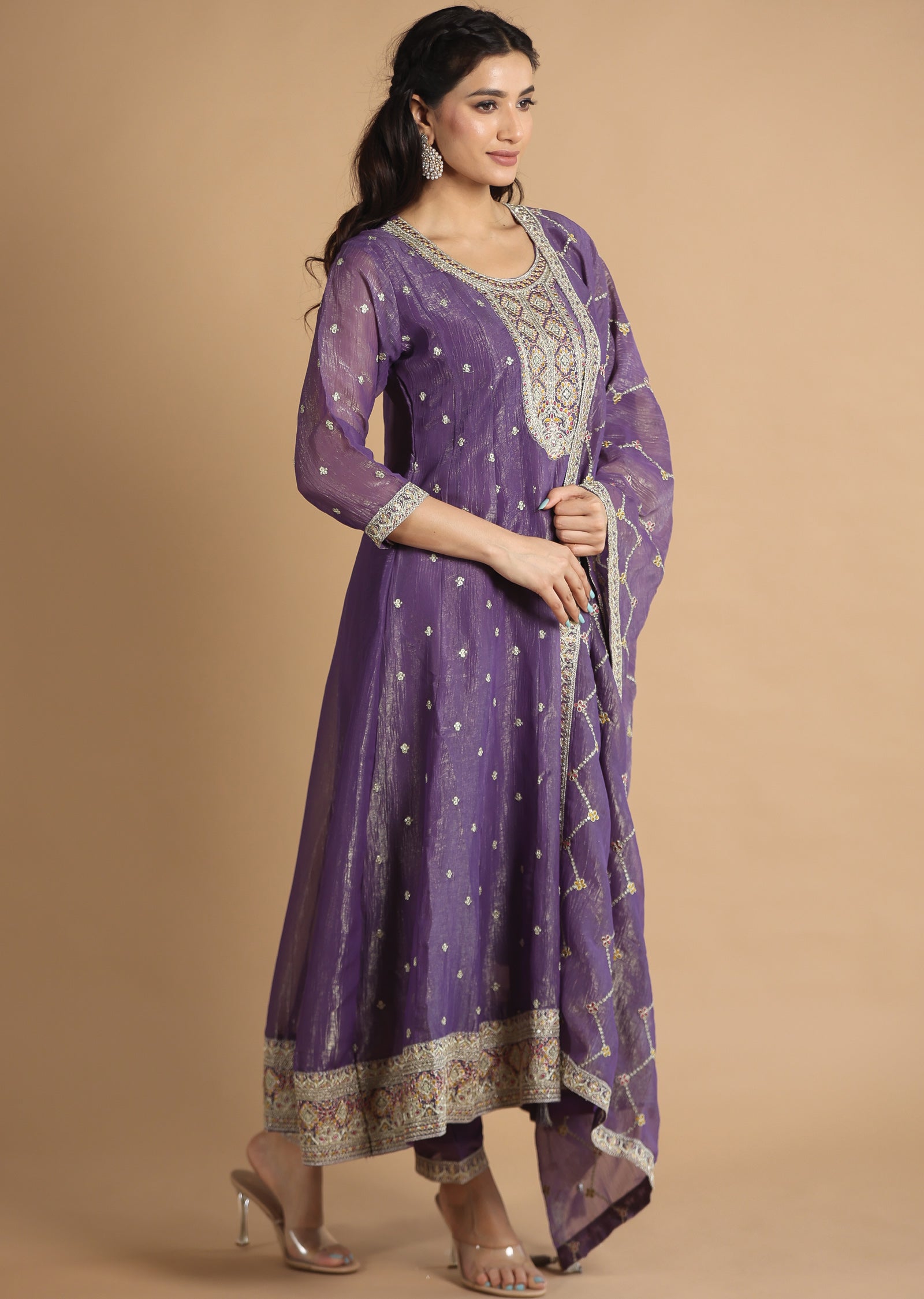 Purple Tissue Georgette Anarkali