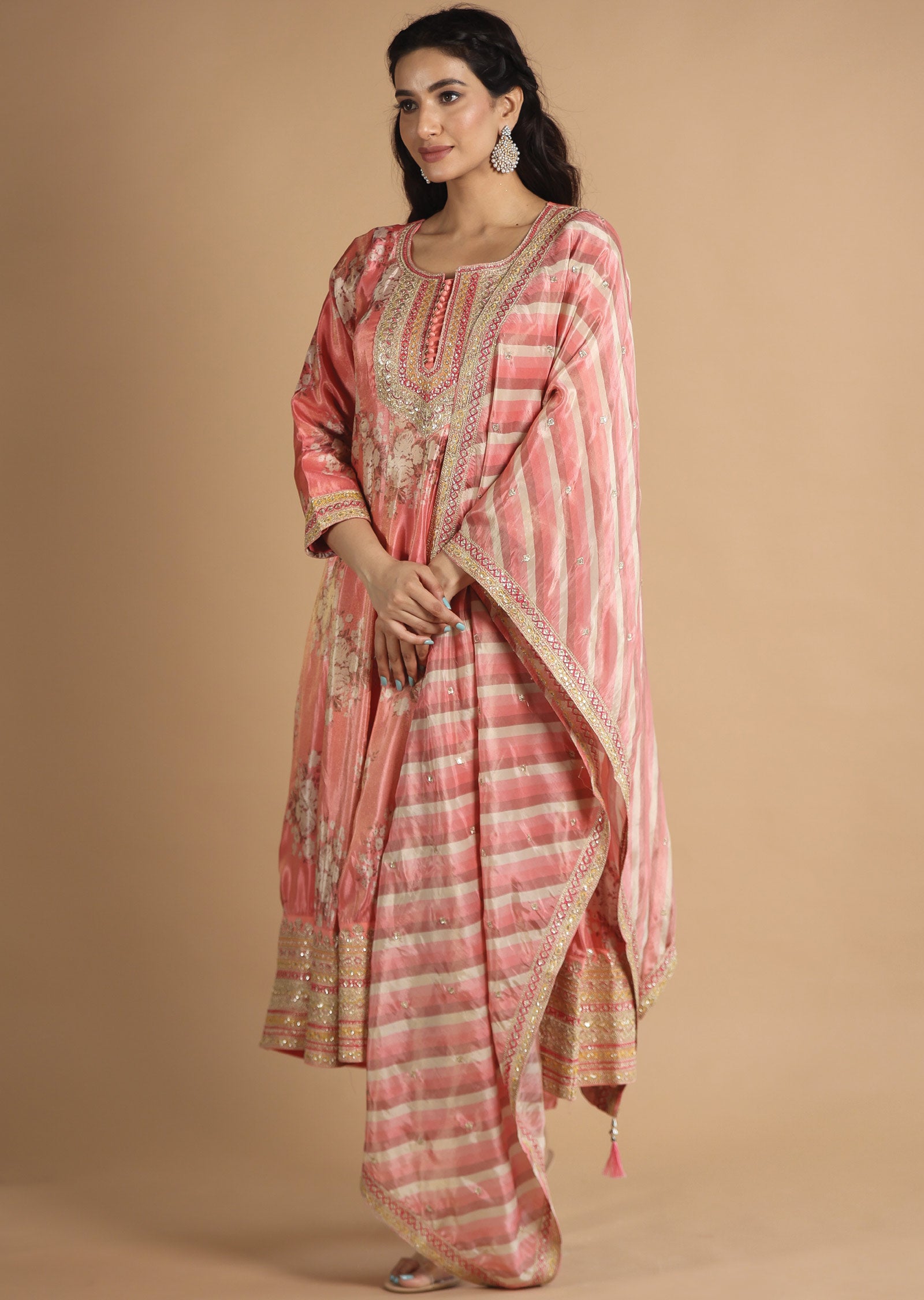 Pink Tissue Silk Anarkali