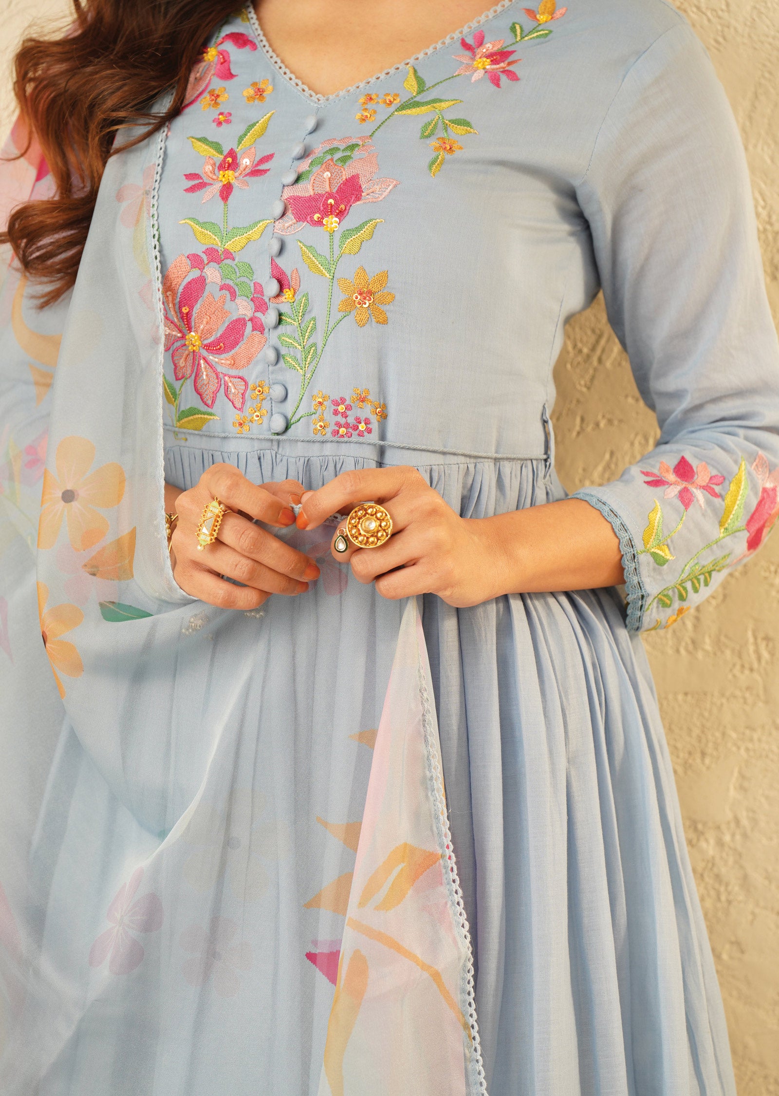 Bluish Grey Cotton Anarkali
