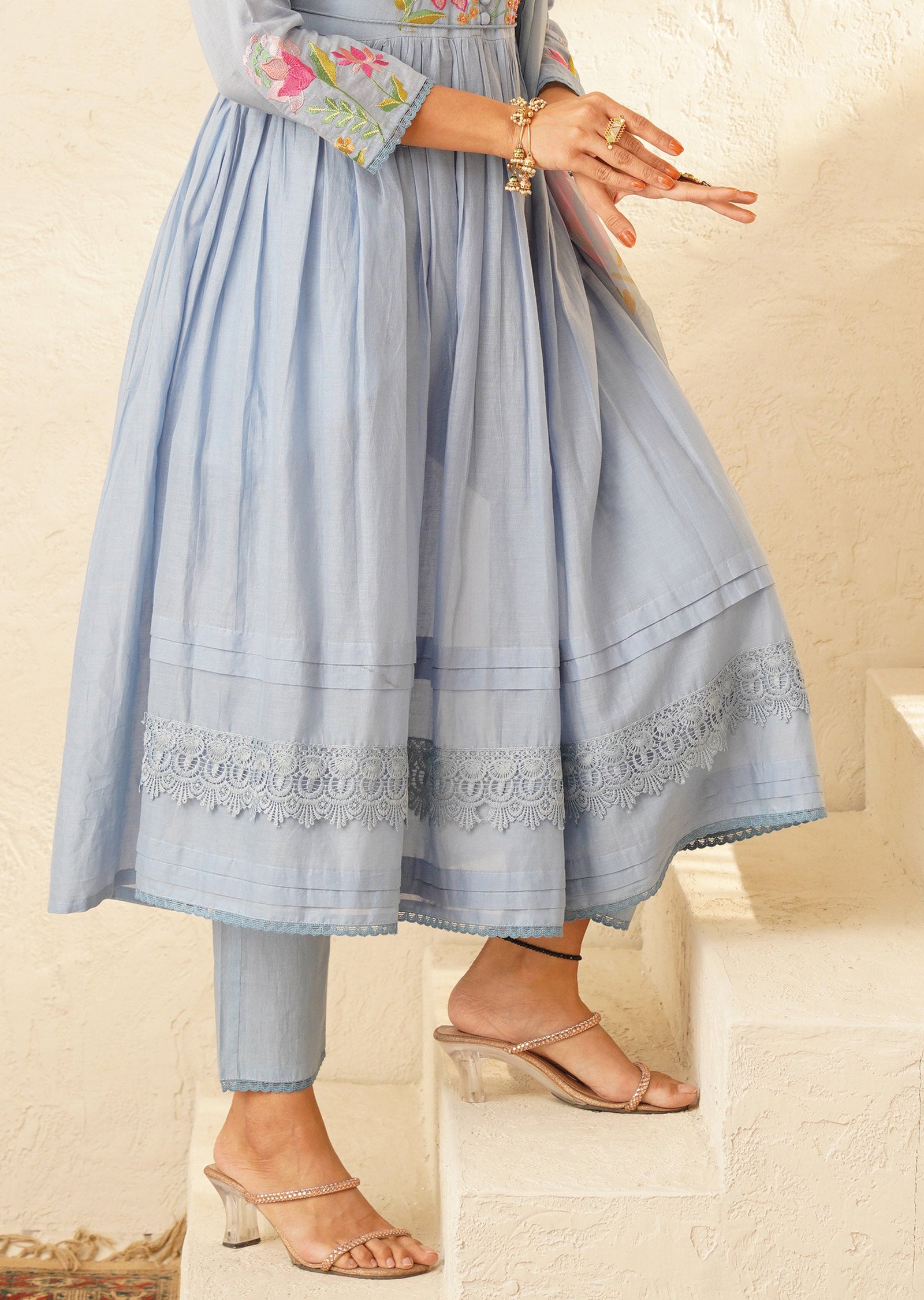 Bluish Grey Cotton Anarkali