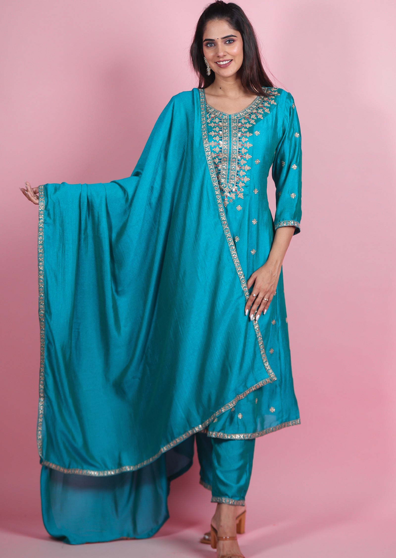 Blue Silk Anarkali