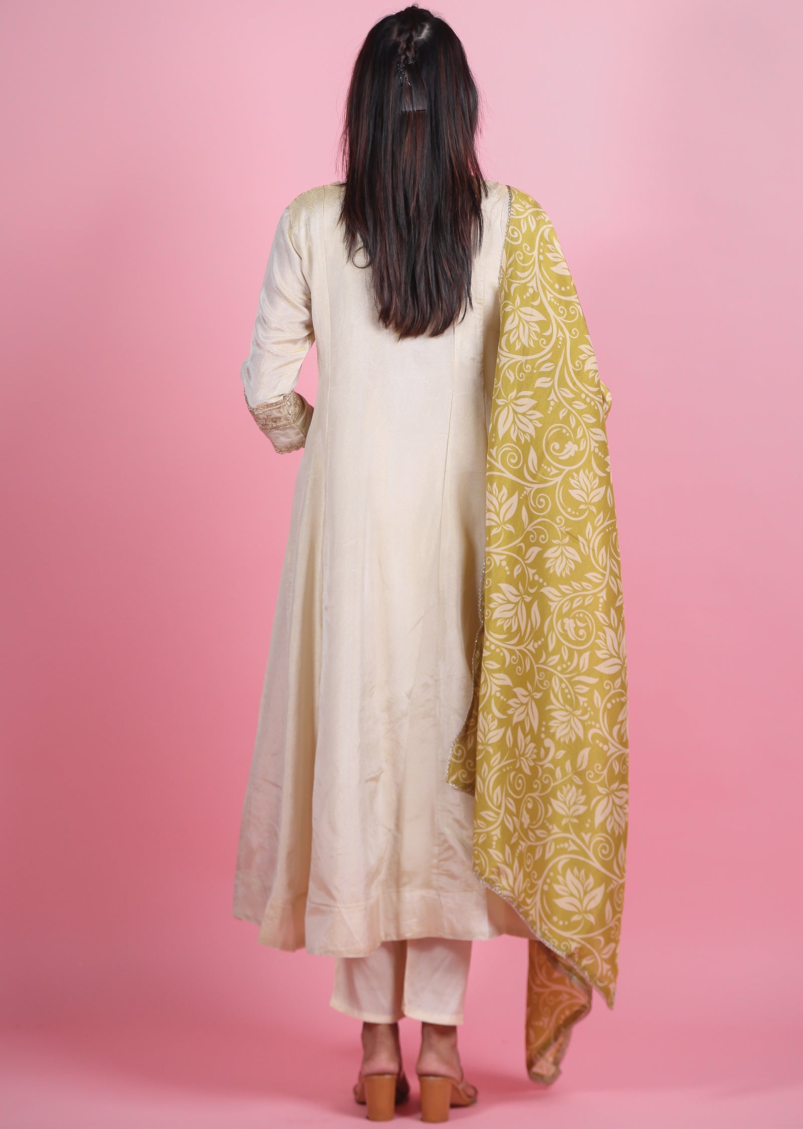 Cream Banaras Tissue Anarkali