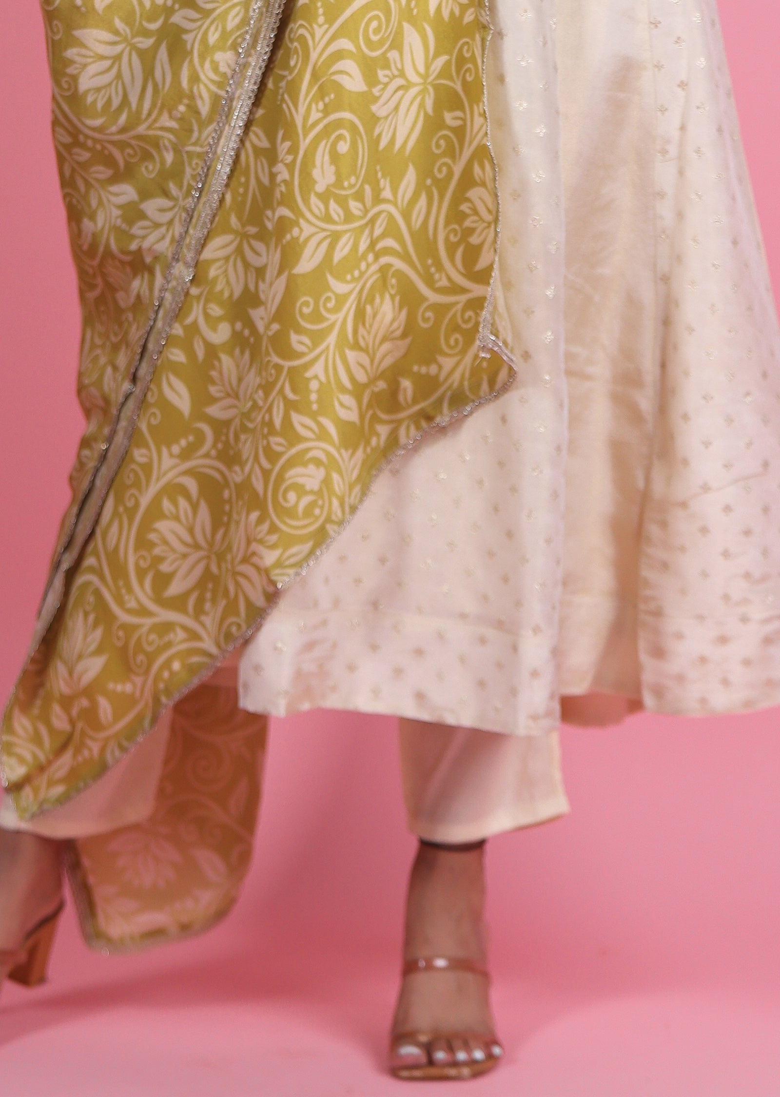 Cream Banaras Tissue Anarkali
