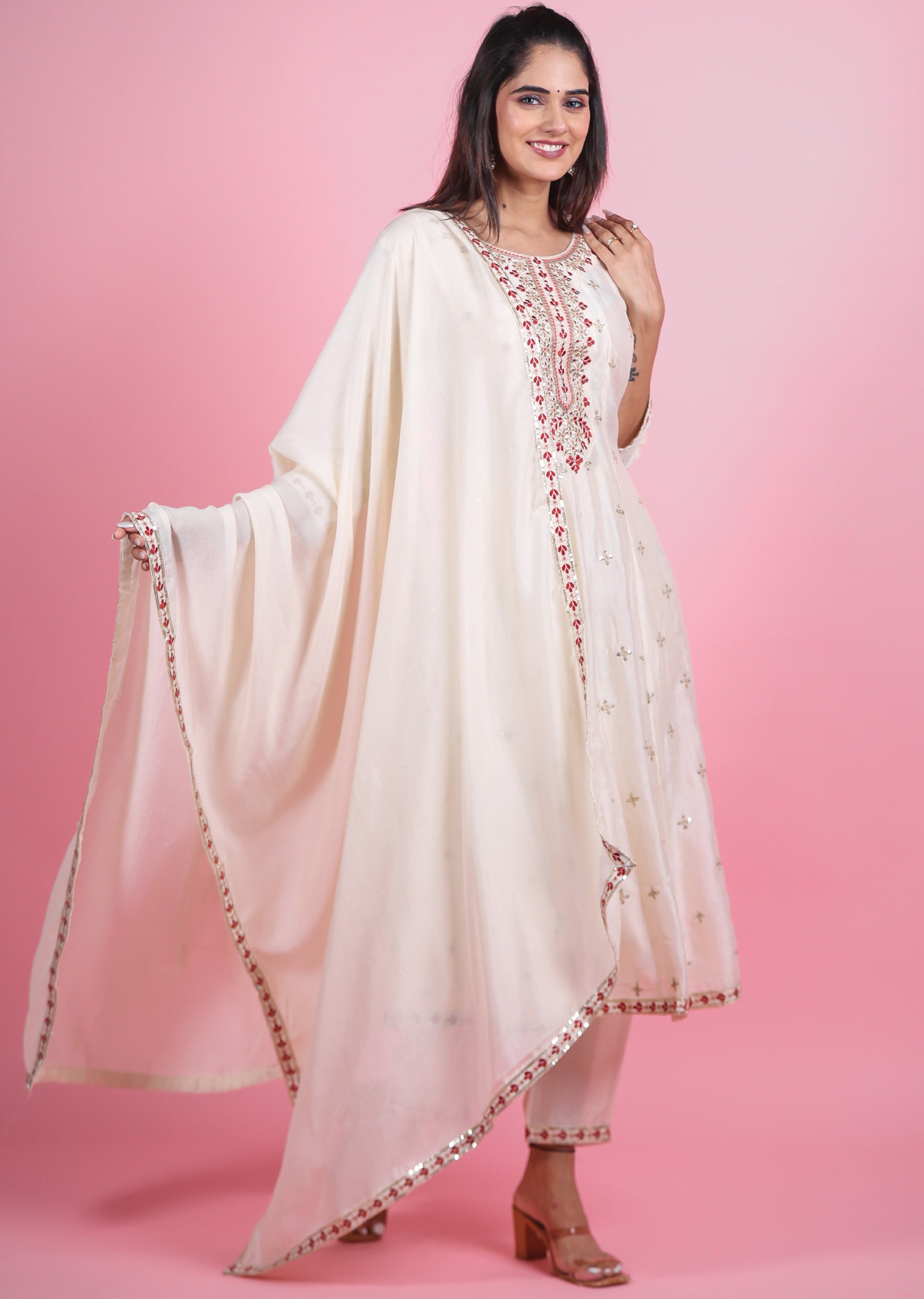 Cream Silk Anarkali