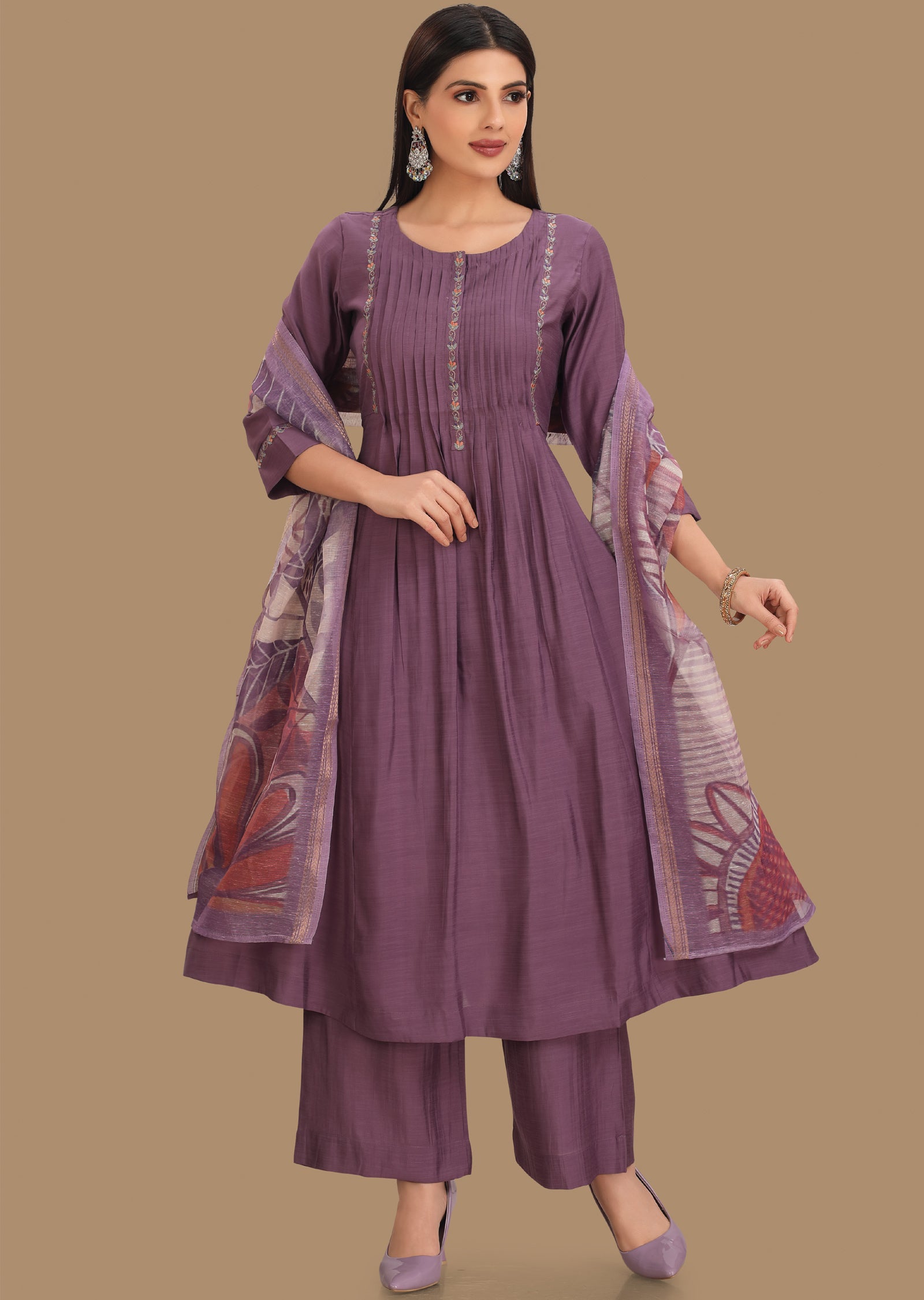 Lavender Panel Cut Anarkali MAK416