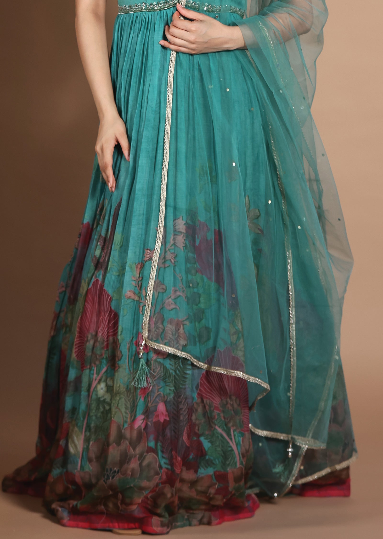 Dusty Green Chiffon Anarkali