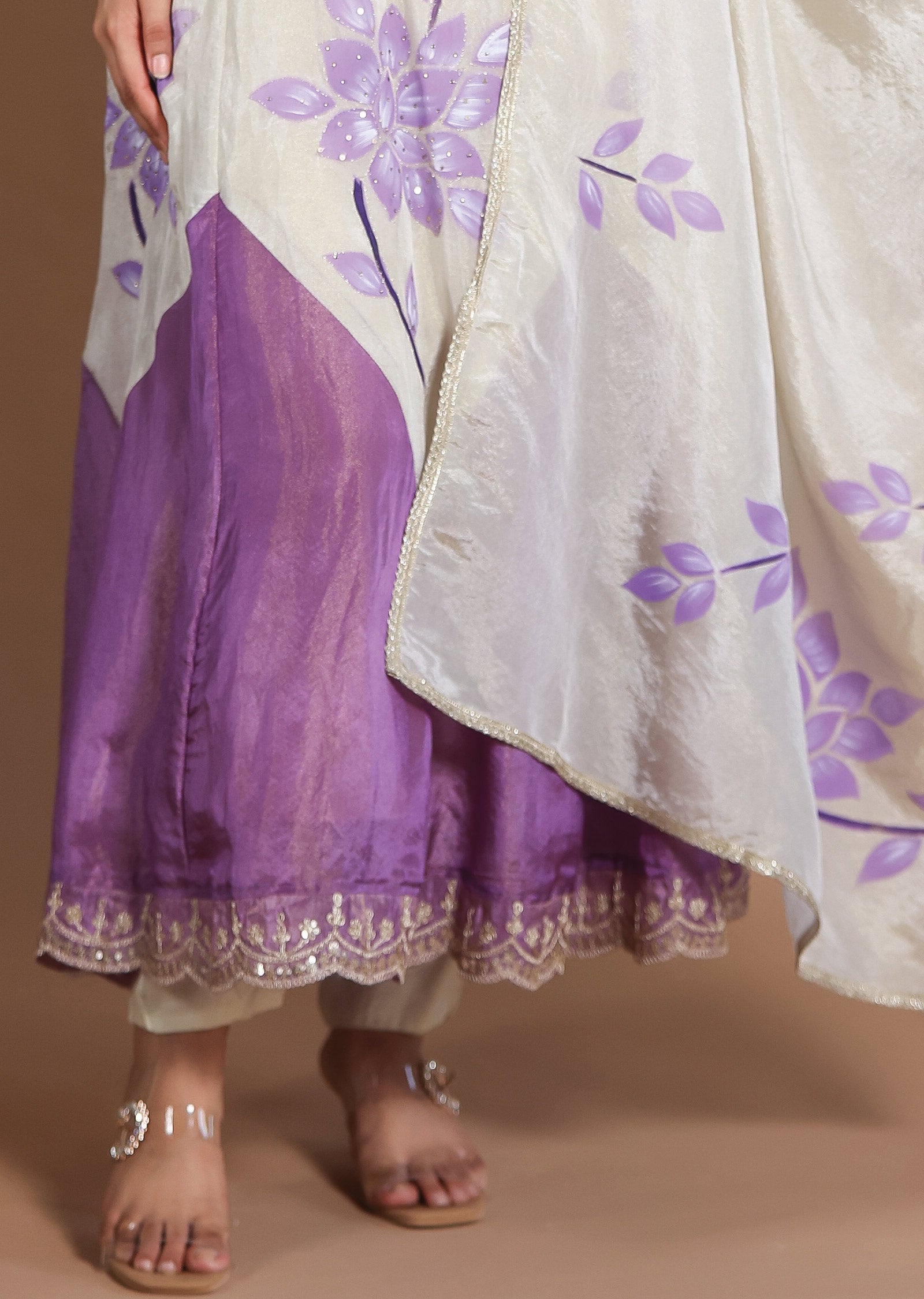 Cream Tissue Silk Anarkali