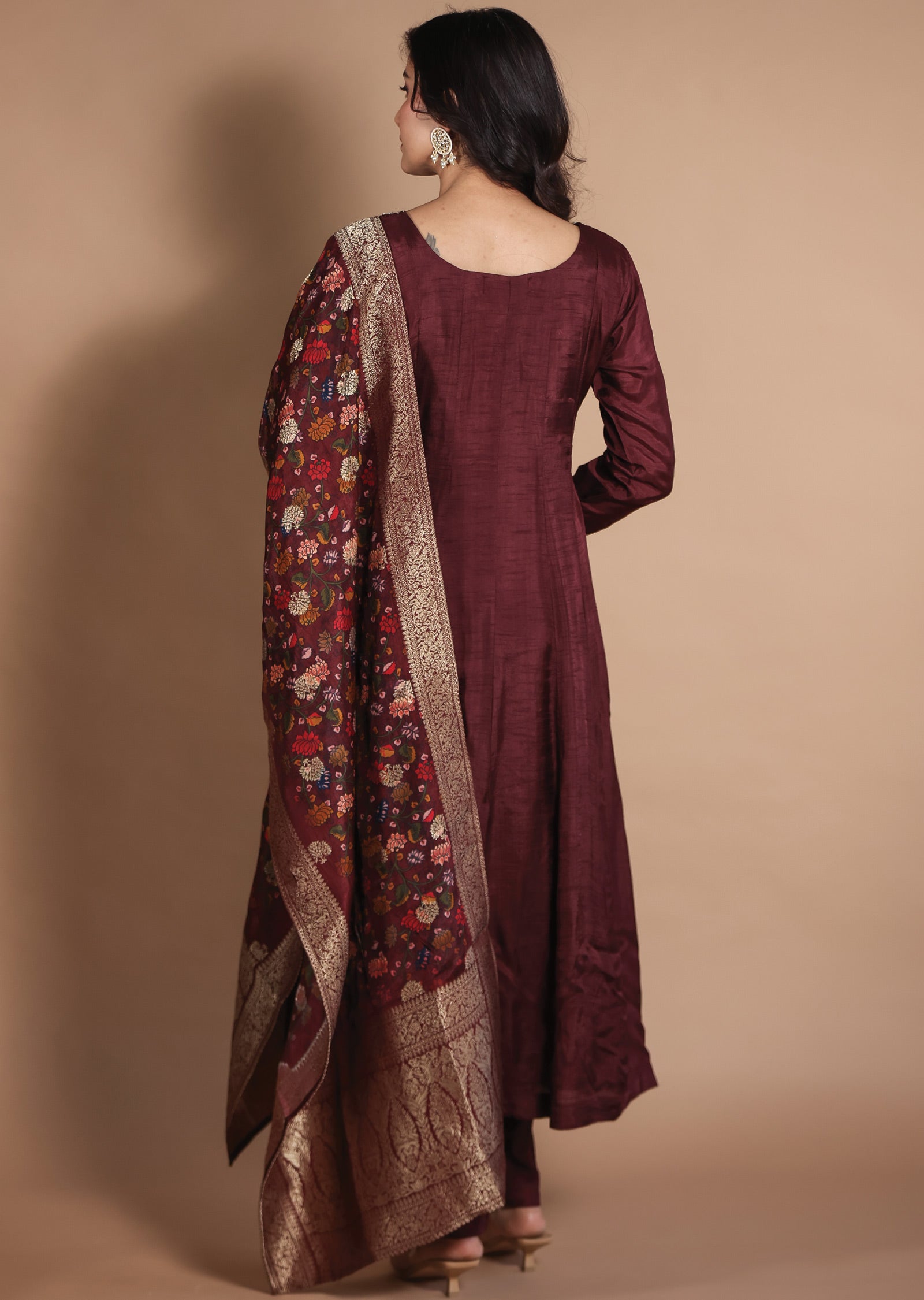Dark Maroon Silk Anarkali