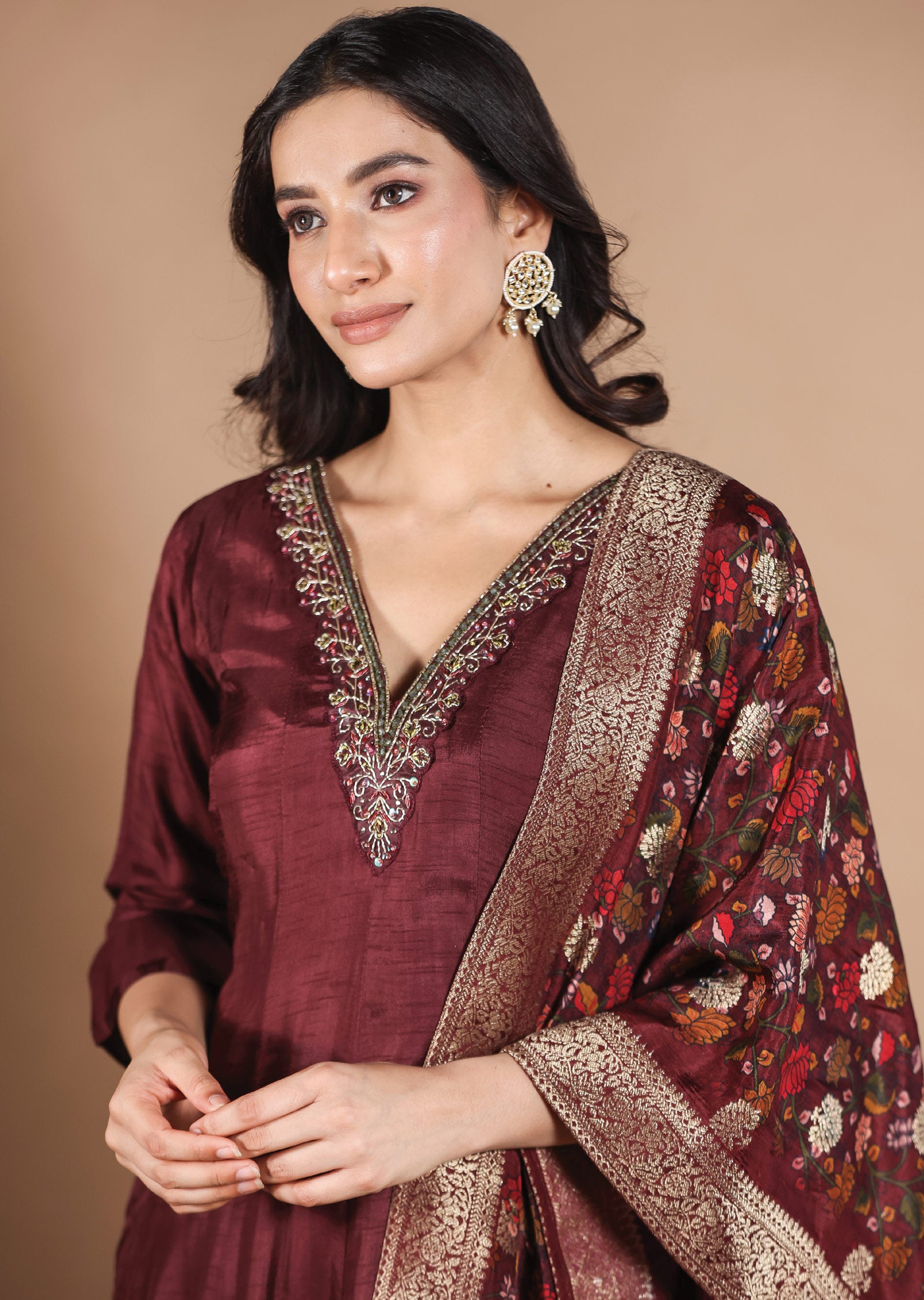 Dark Maroon Silk Anarkali