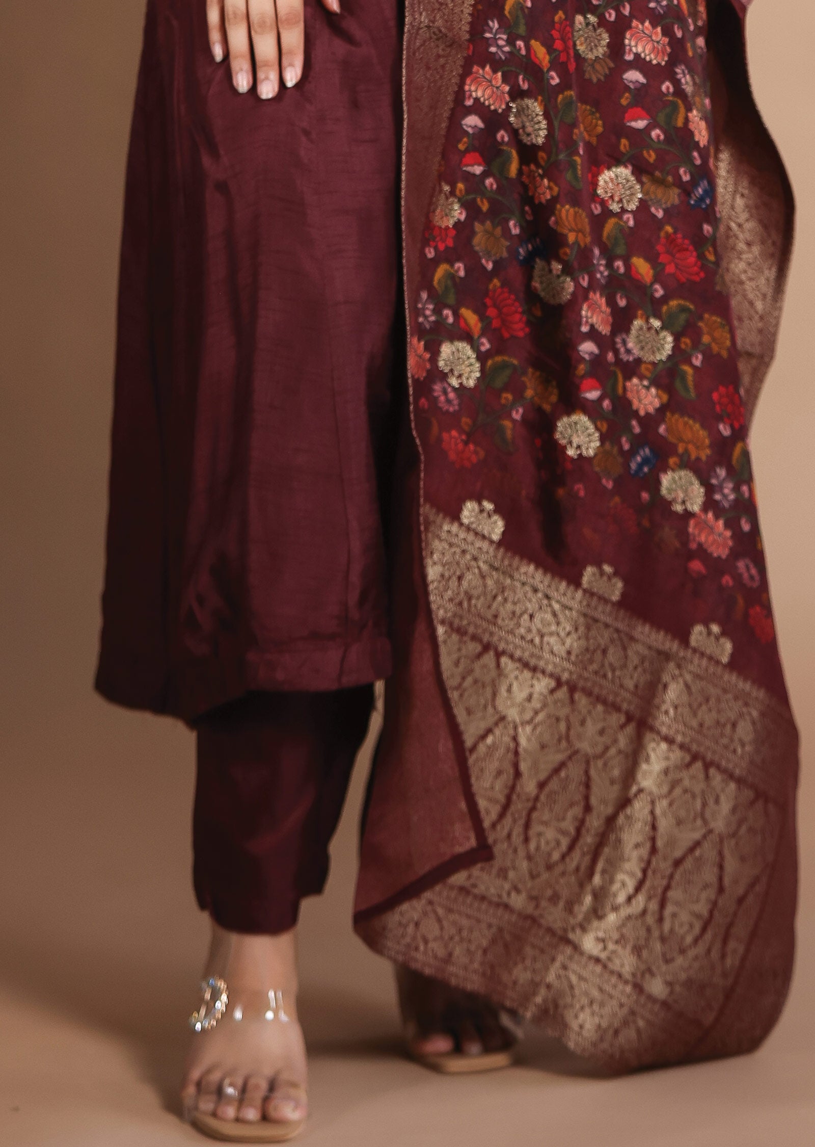 Dark Maroon Silk Anarkali