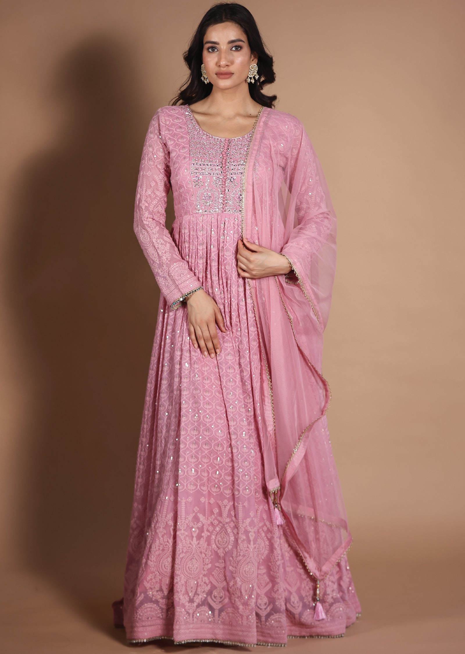 Blush Pink Lucknowi Style Georgette Anarkali Suit main image 1
