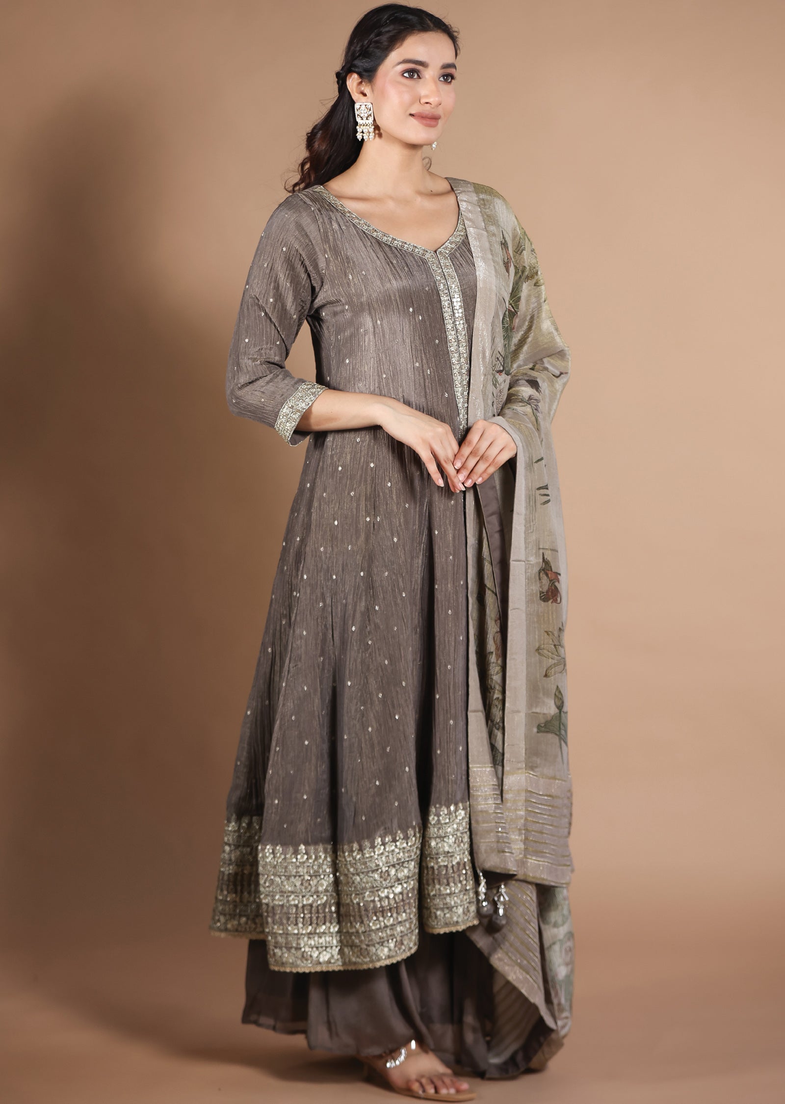 Dark Green Tissue Crush Anarkali