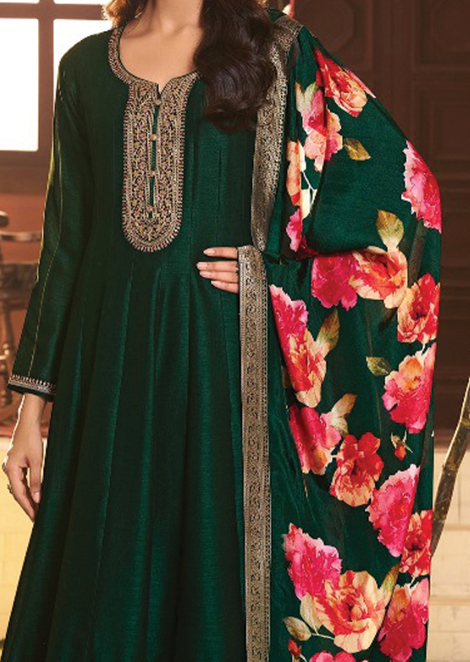 Dark Green Silk Anarkali
