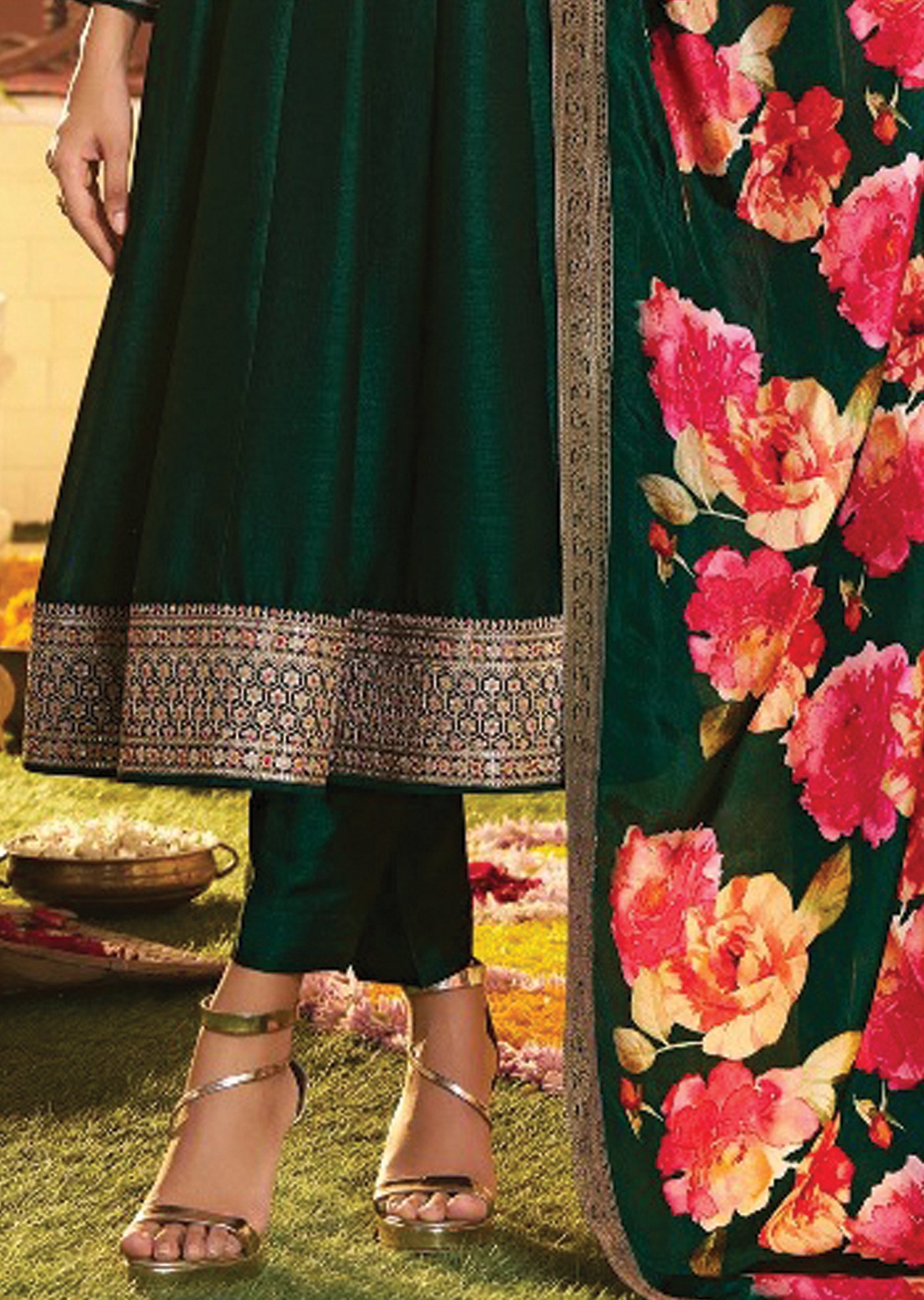 Dark Green Silk Anarkali