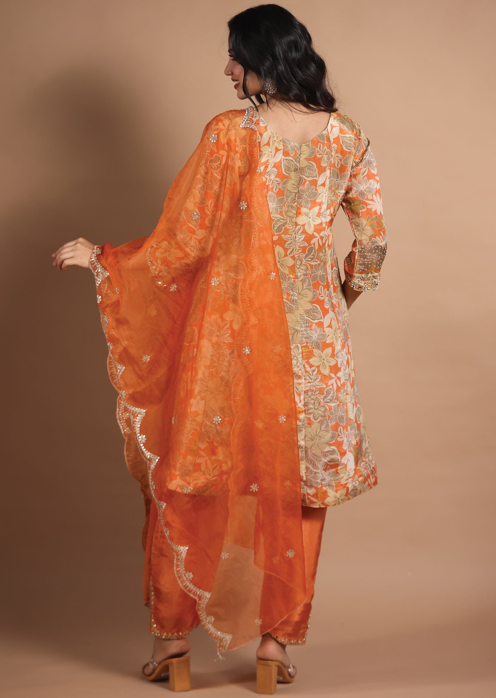 Orange Tissue Silk Anarkali