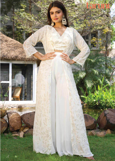 Cream Georgette Fusion Indo-Western Outfit