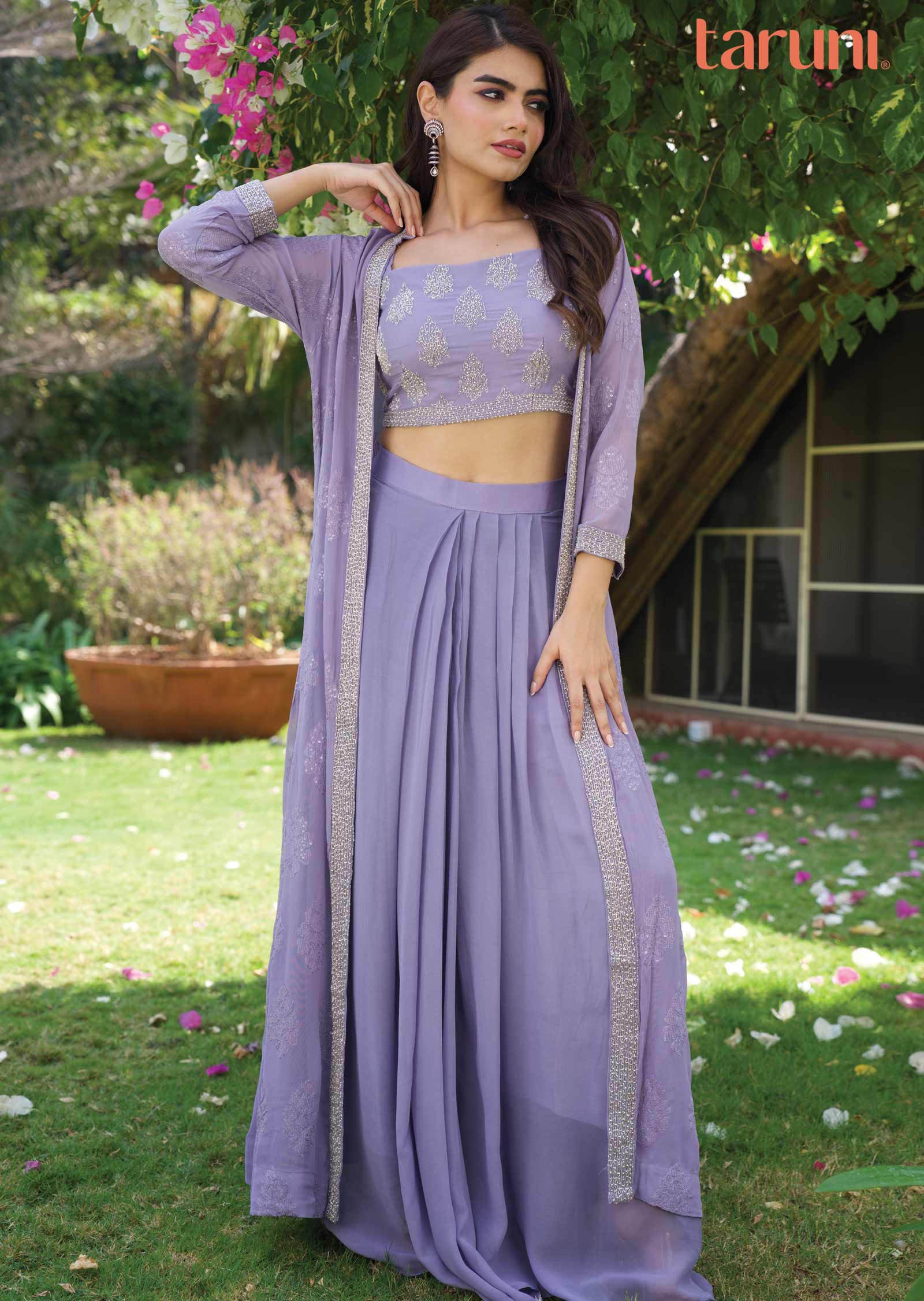 fitted lace wedding dress Georgette gown with Koti indo western style – Kiara's Closet main image 1
