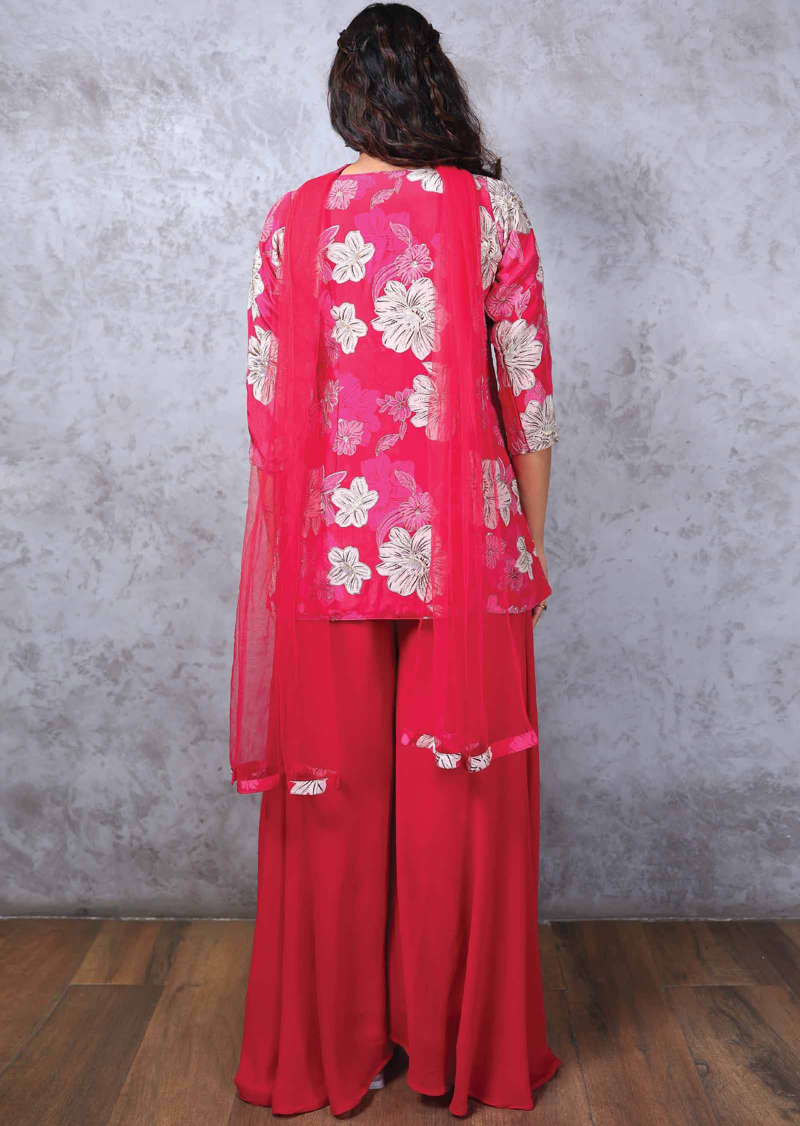 Crepe Embroidered Fusion/Indo-Western Set