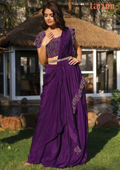 Purple Chinnon Fusion Indo-Western Outfit