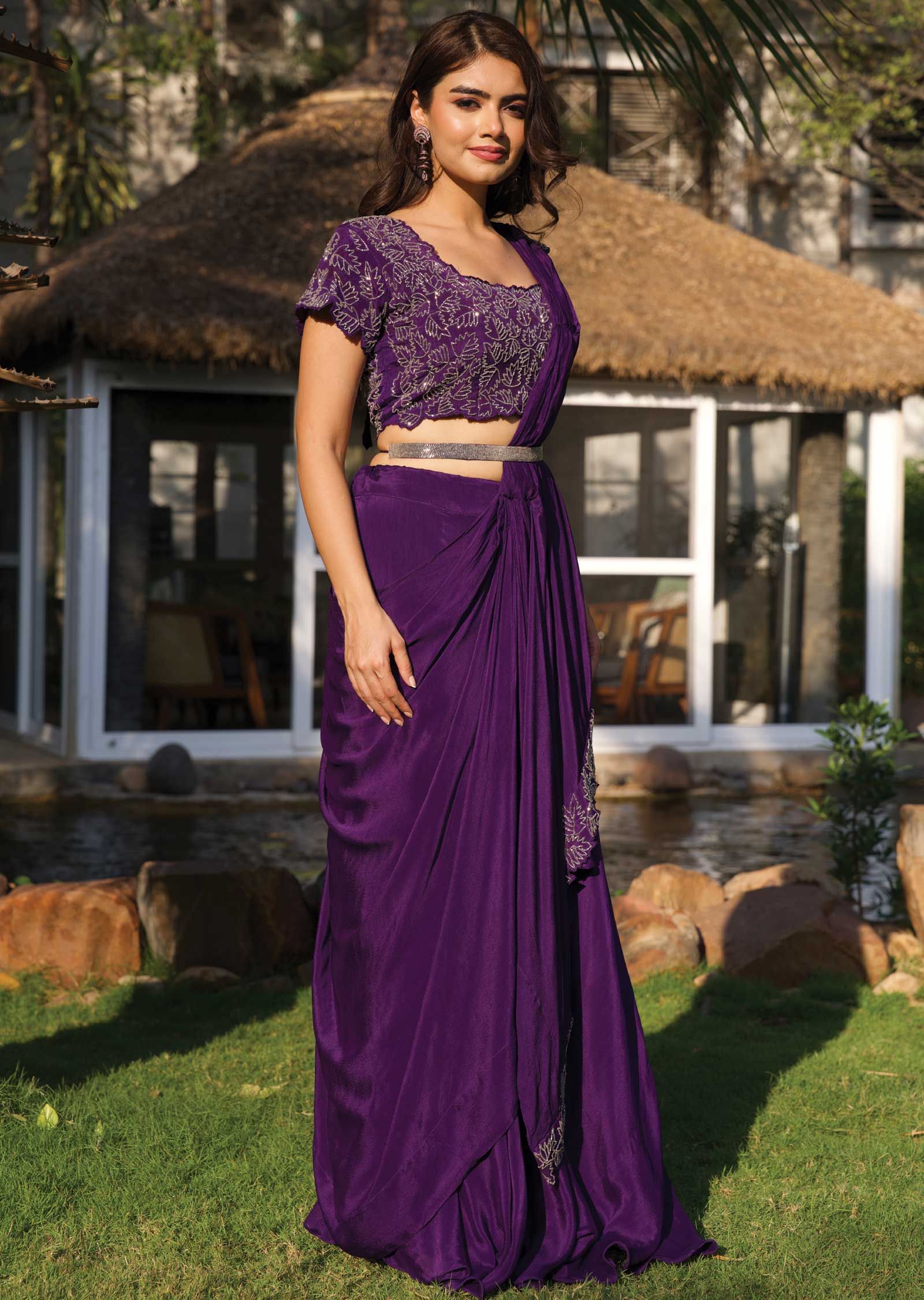 Purple Chinnon Fusion/Indo-Western Set