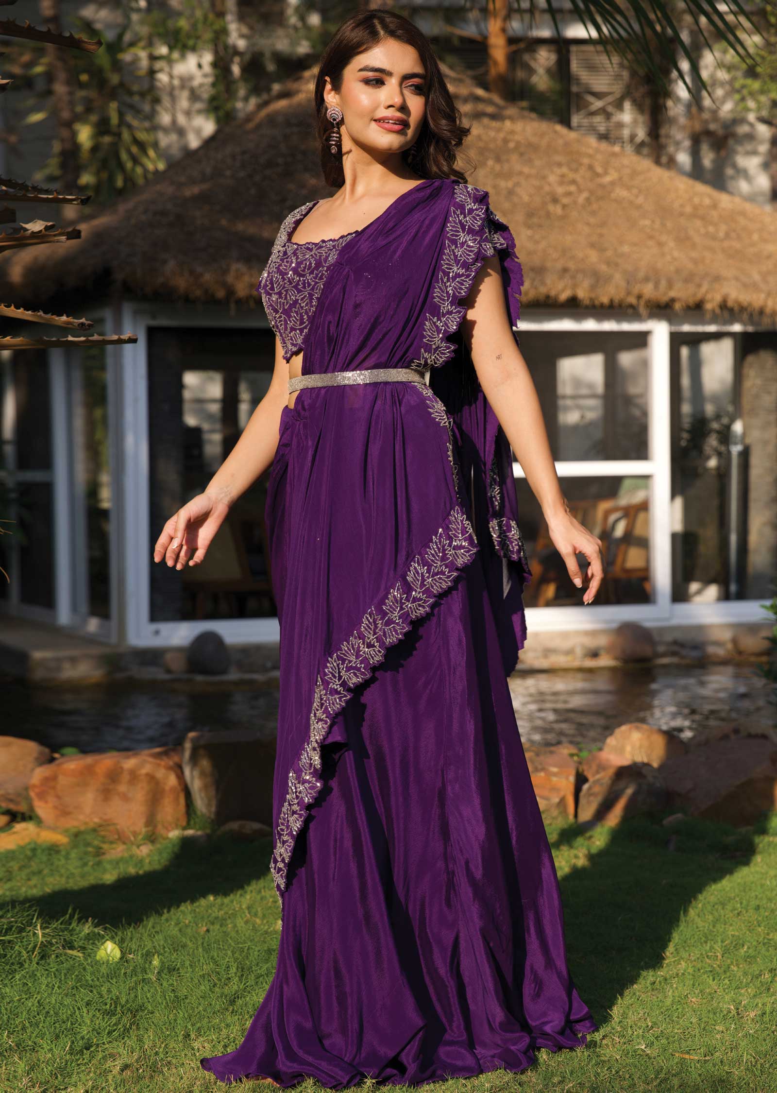 Purple Chinnon Fusion/Indo-Western Set