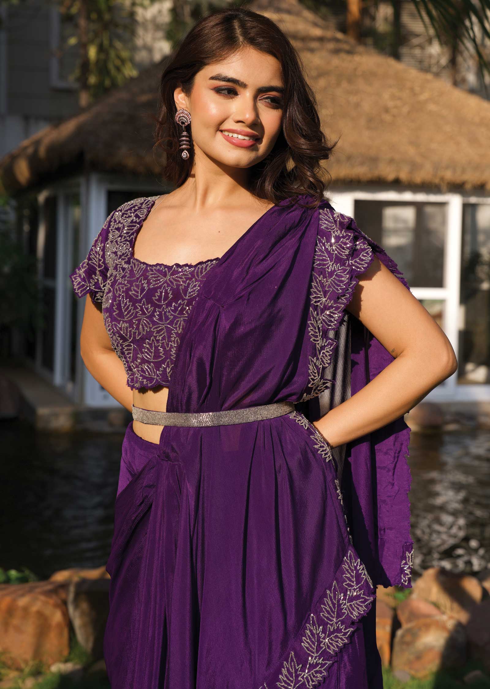 Purple Chinnon Fusion/Indo-Western Set