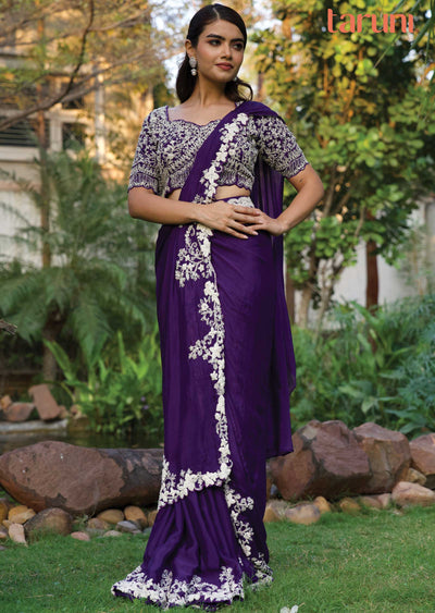 Purple Muslin Fusion Indo-Western Outfit