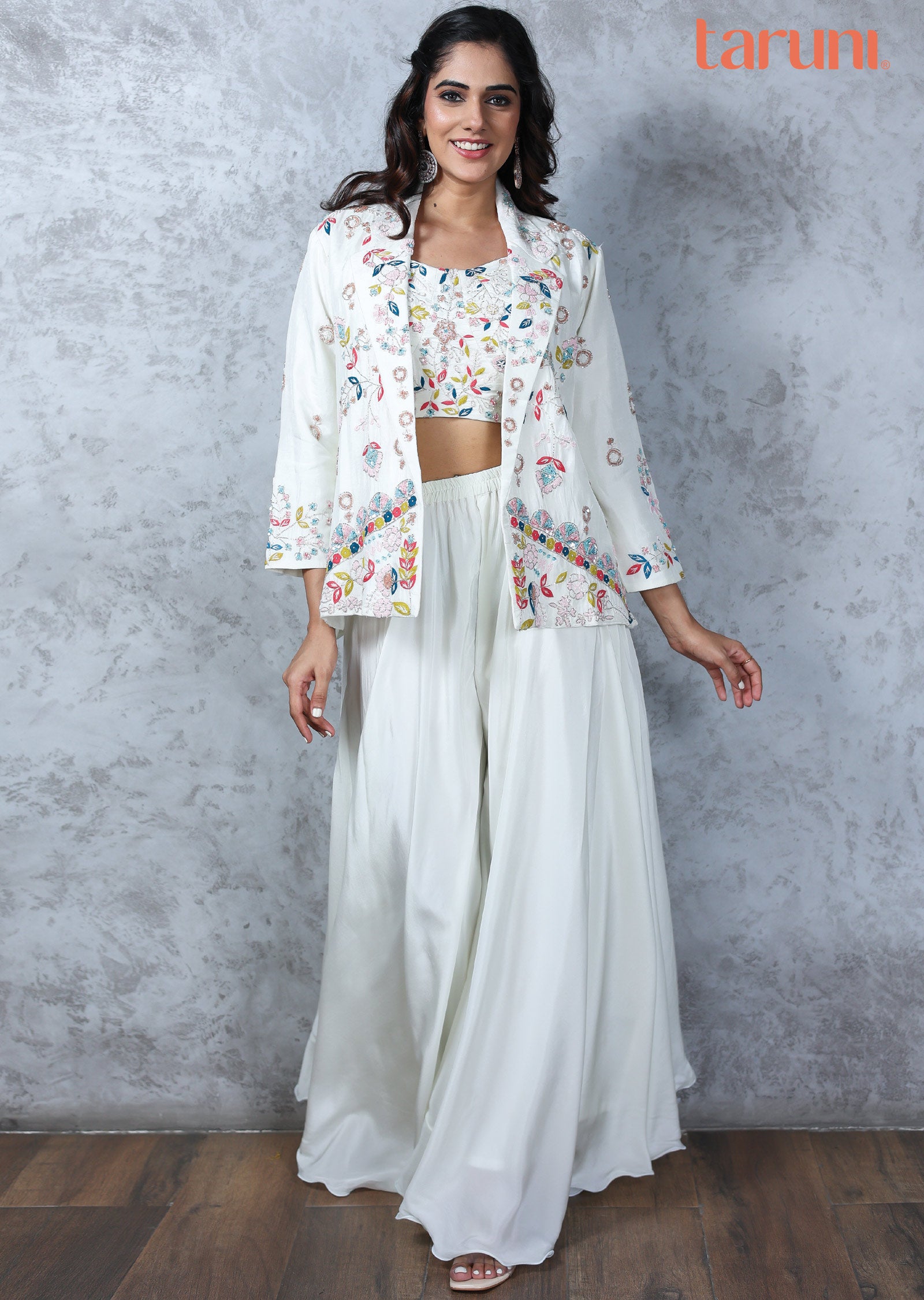 Silk crepe Embroidered Fusion/Indo-Western Set - Main Image