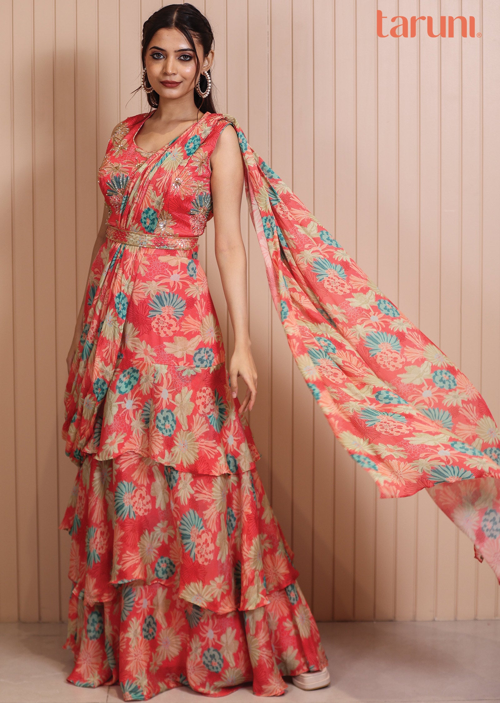 Pink Chinnon Fusion/Indo-Western Set