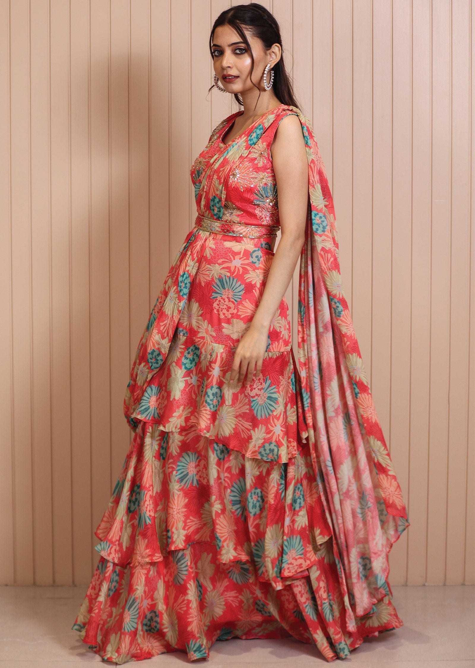 Pink Chinnon Fusion/Indo-Western Set