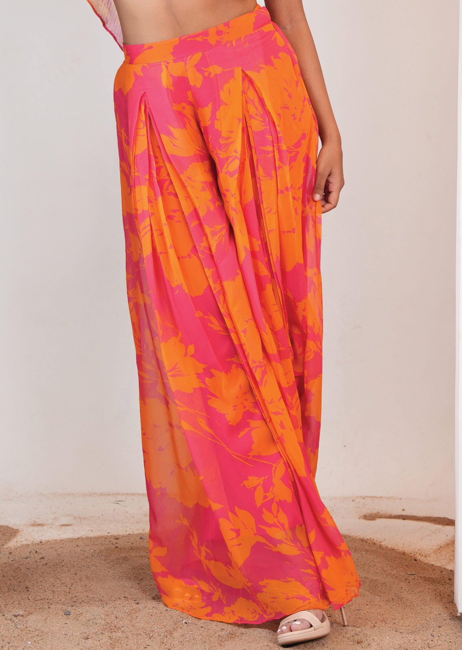 Pink & Orange Georgette Fusion/Indo-Western Set