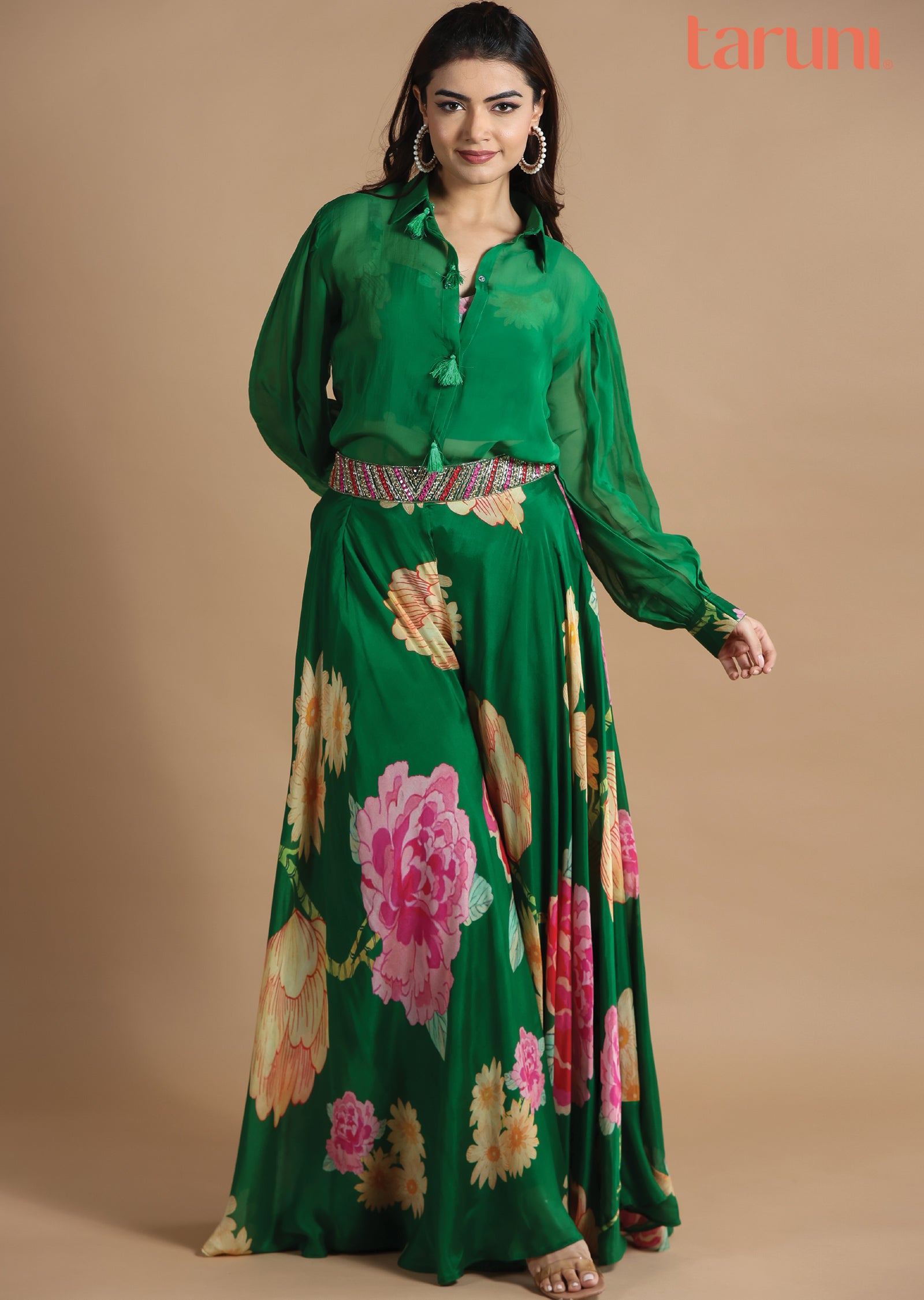green emerald velvet dress Green Organza Fusion/Indo-Western
