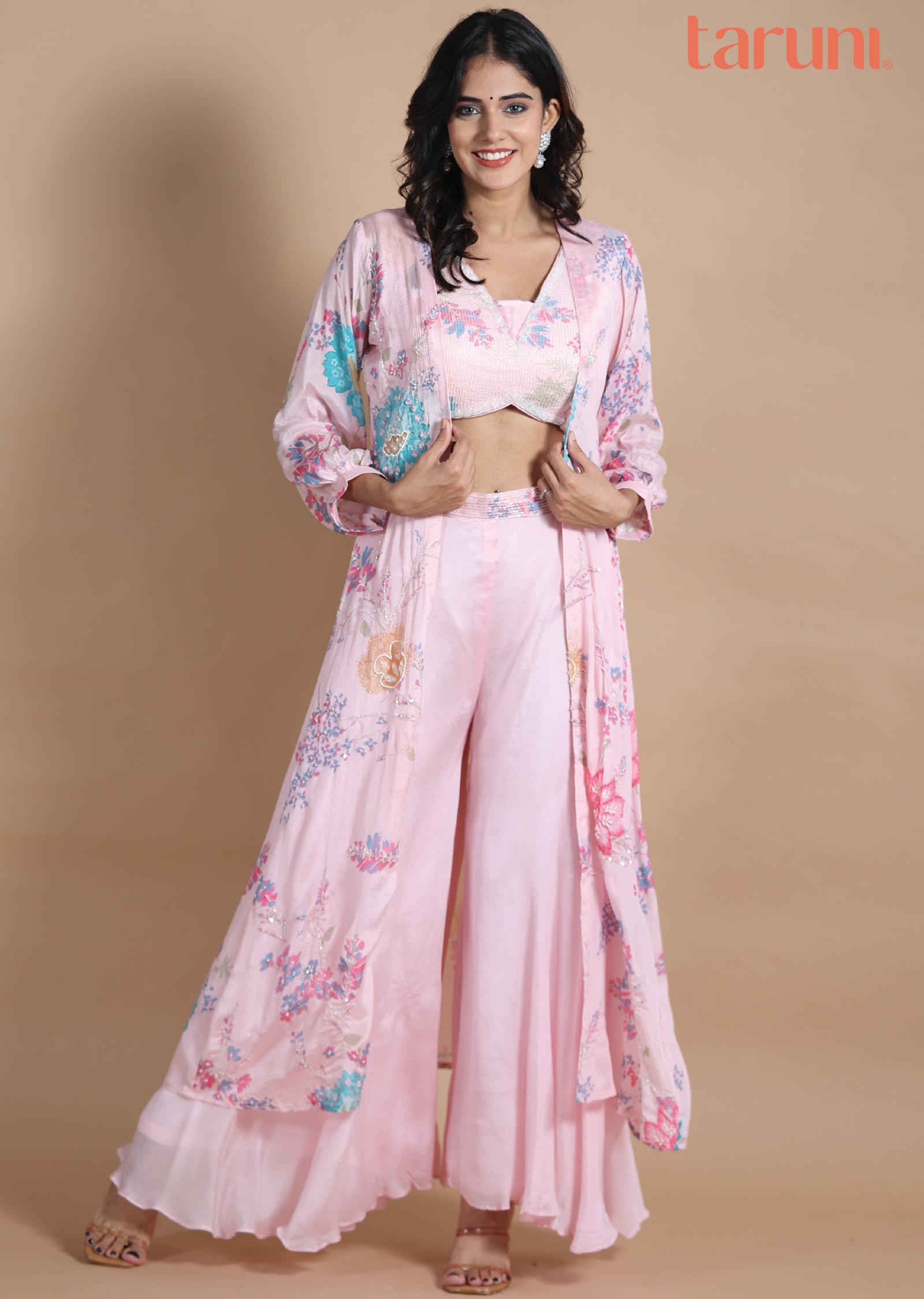 open lace back dress Baby Pink Indo-Western Dress