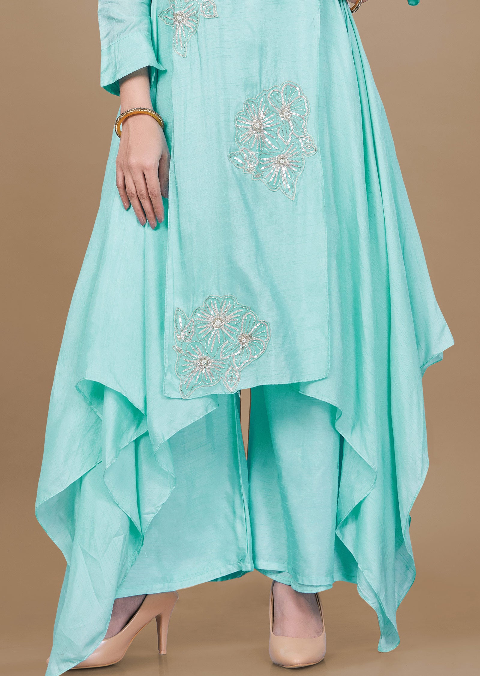 Light Sea Green Silk Fusion Palazzo Set