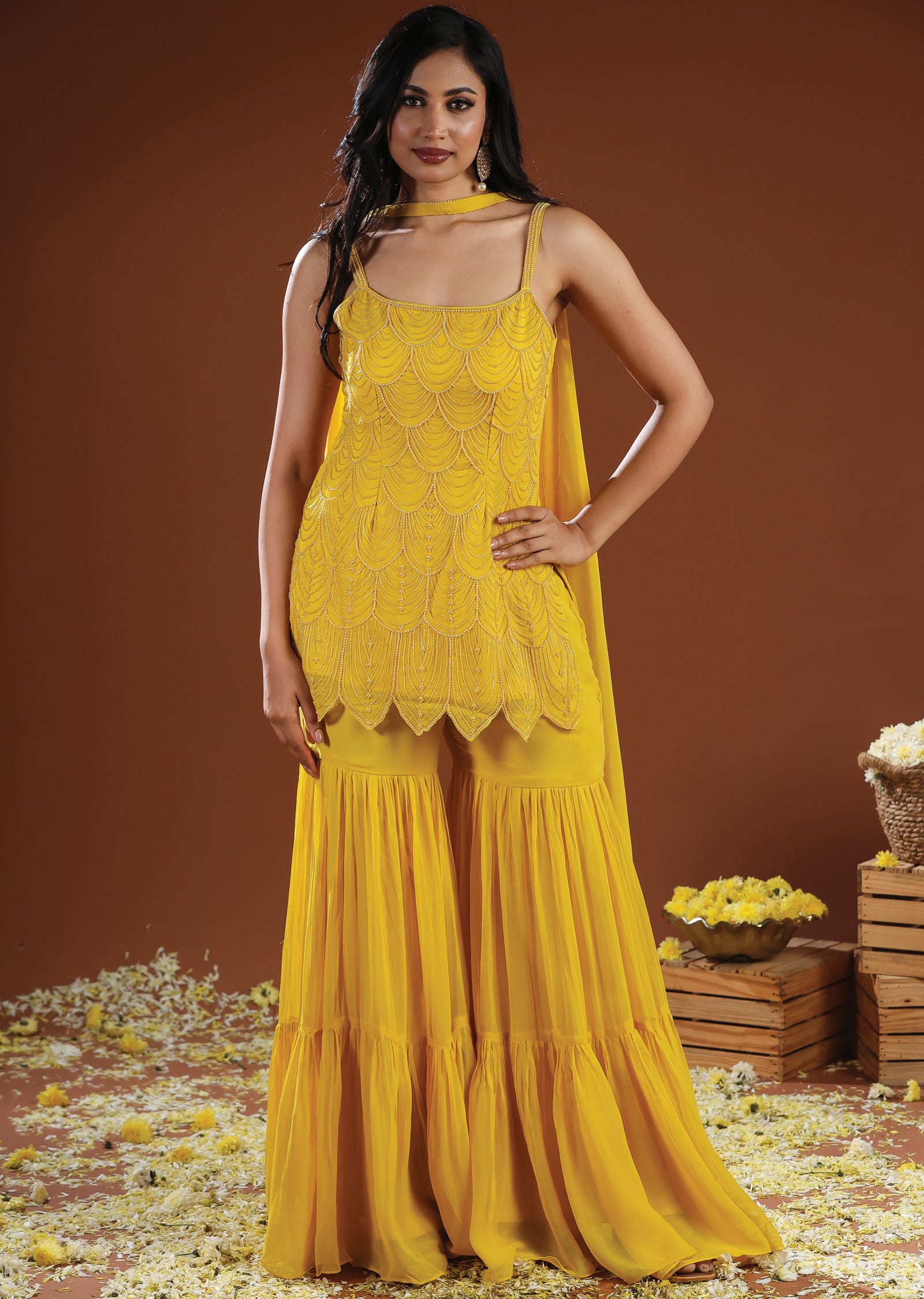 Yellow Georgette Shararas Ghararas Set