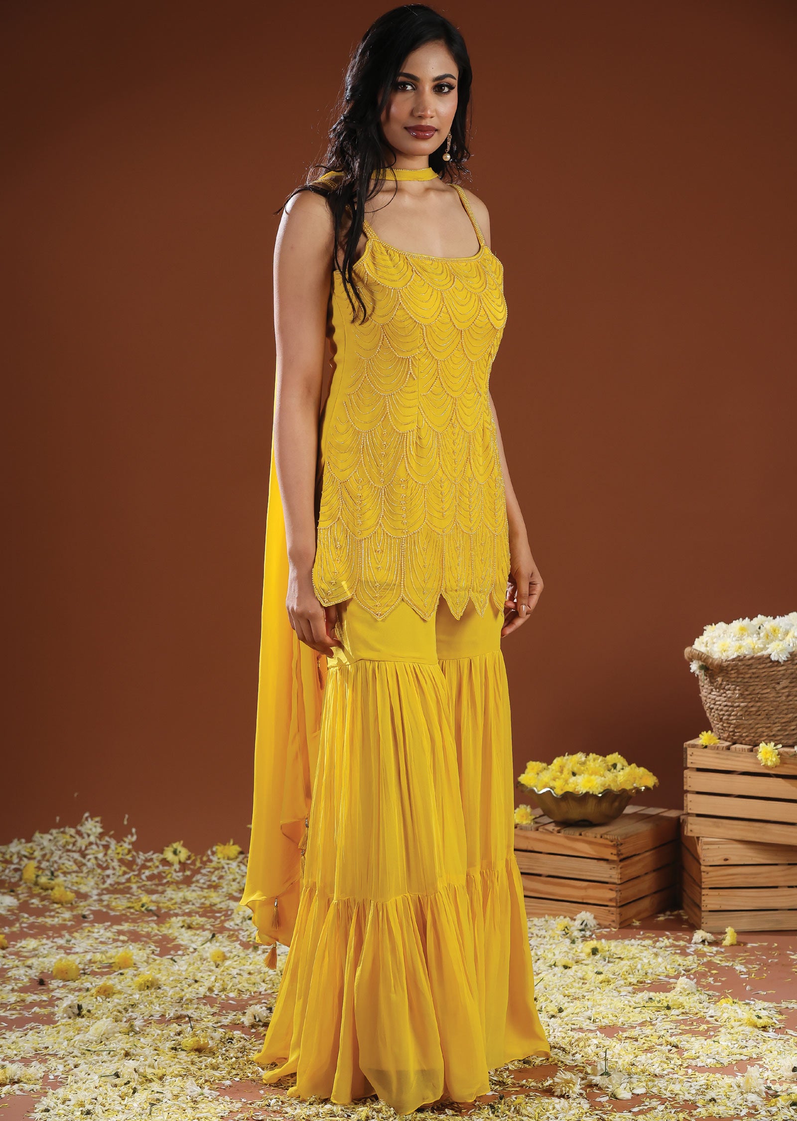 Yellow Georgette Shararas Ghararas Set