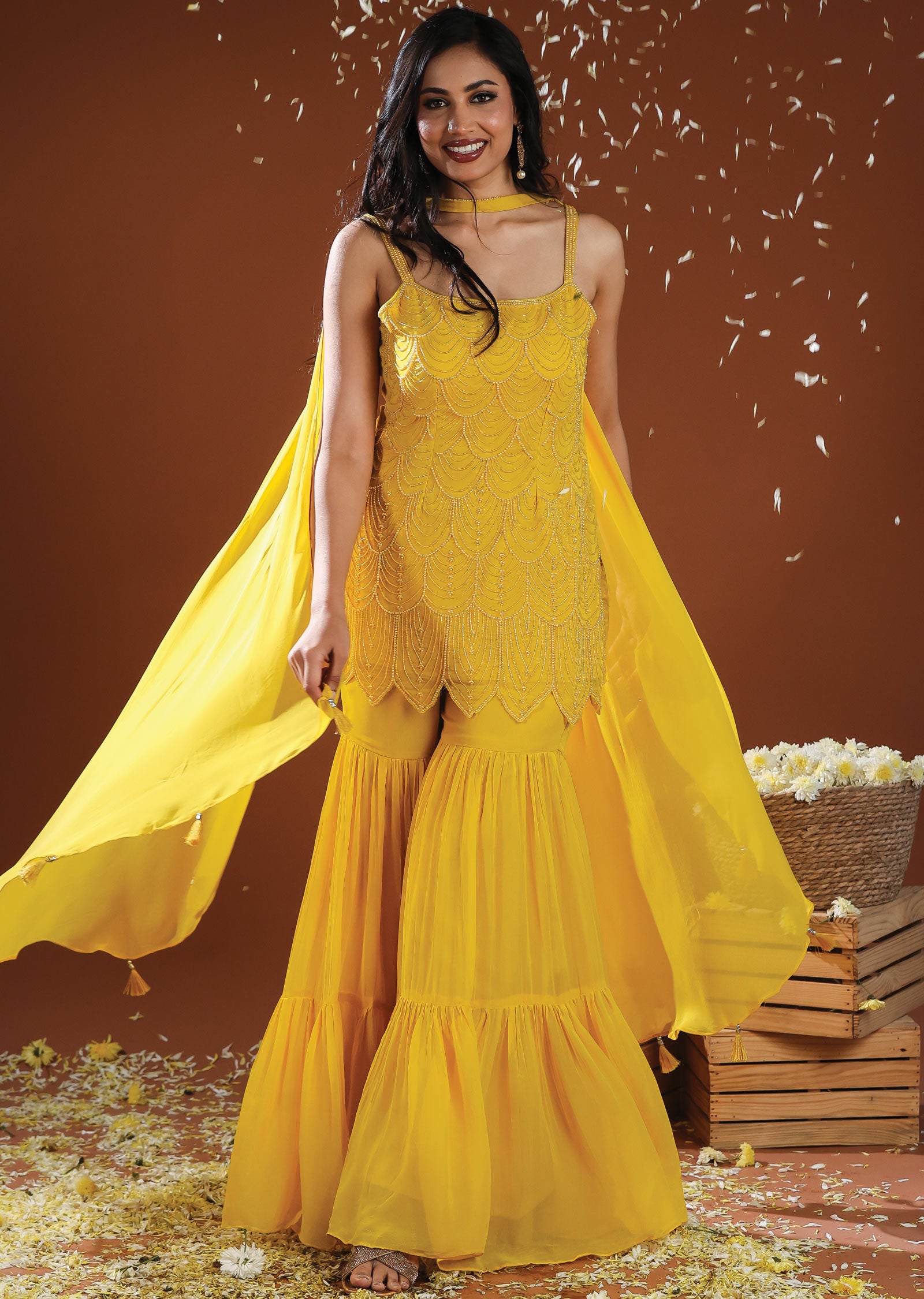 Yellow Georgette Shararas Ghararas Set