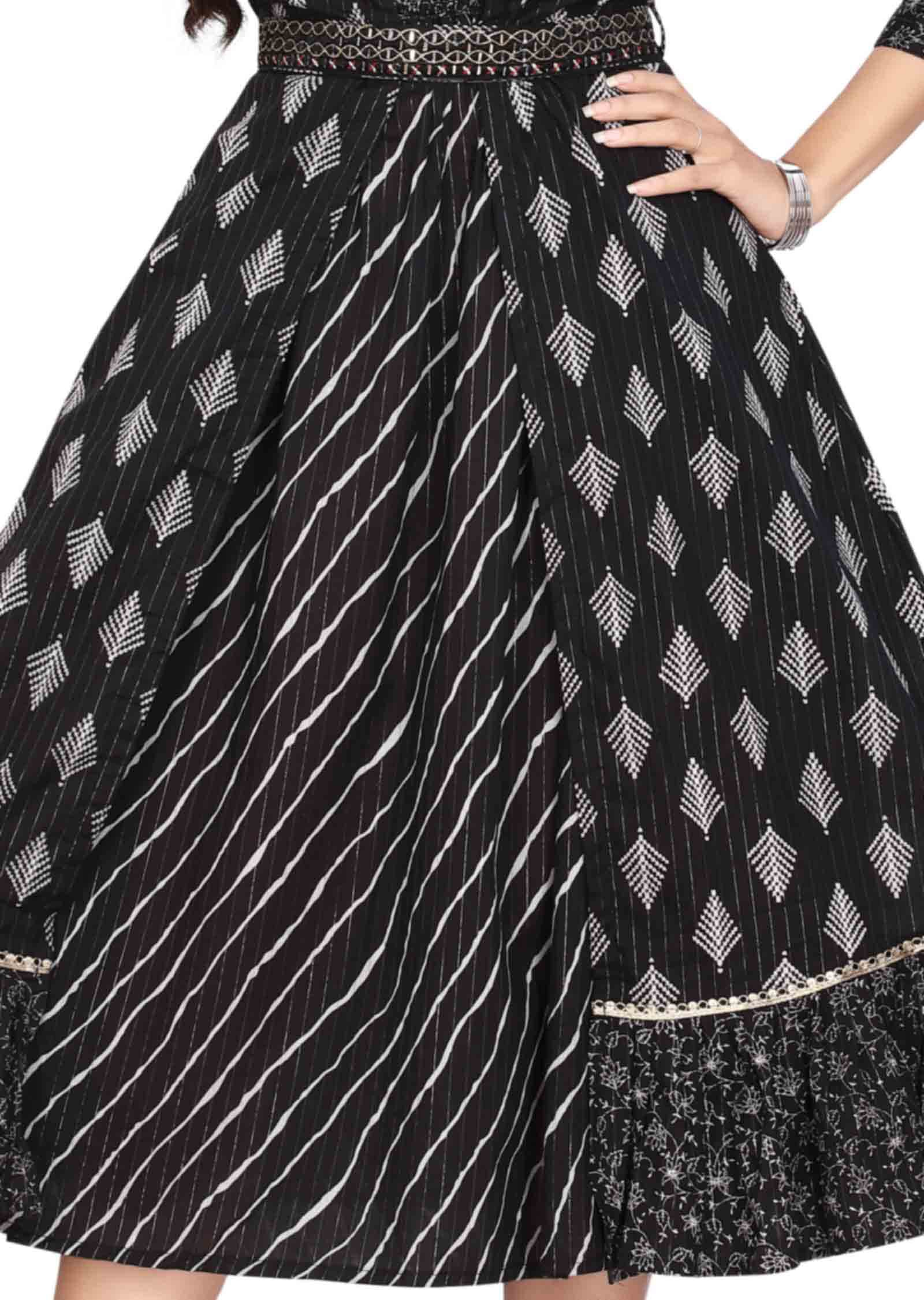Black Cotton Printed Frock Style Kurti