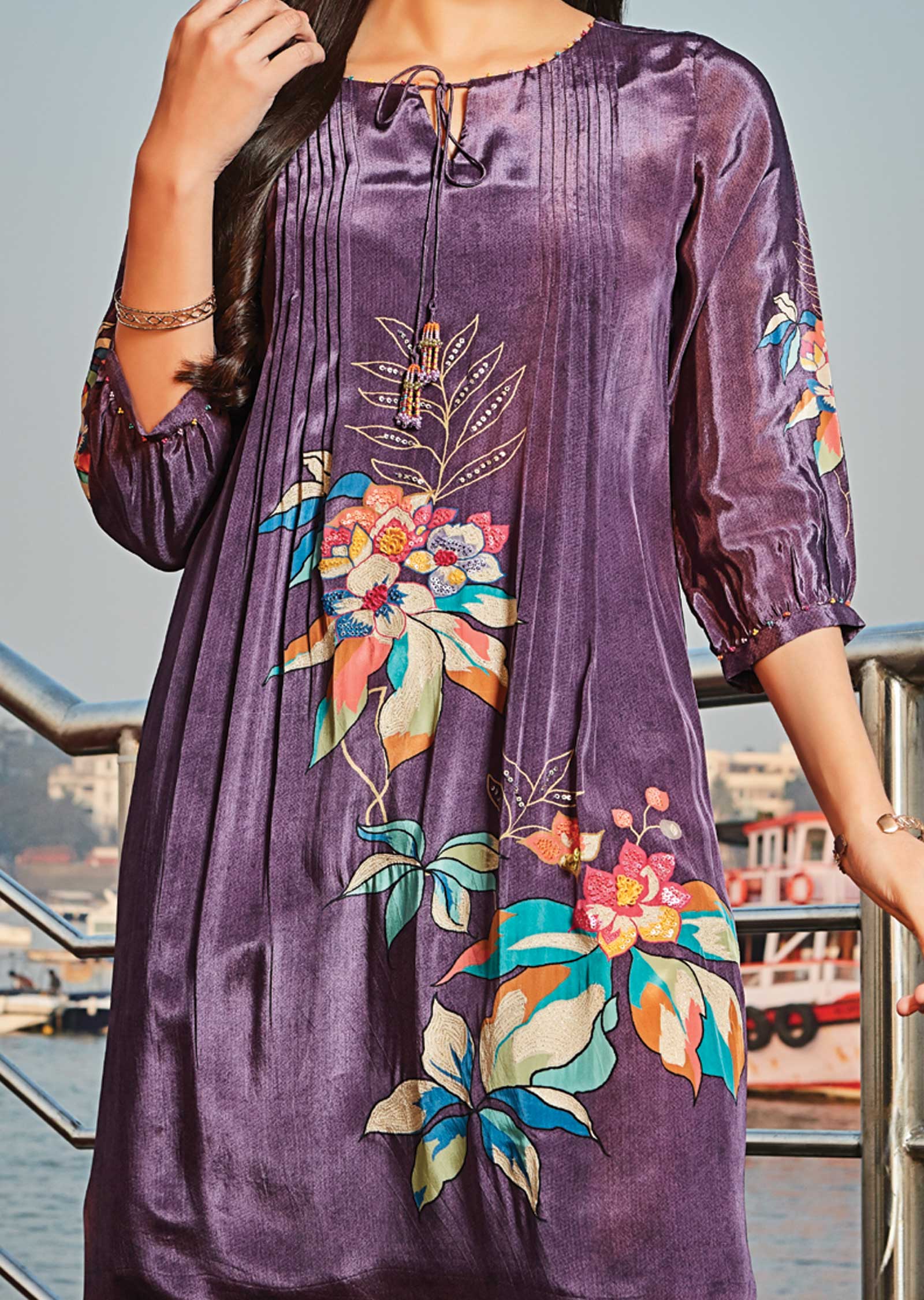 Purple Crepe Frock Style Kurti