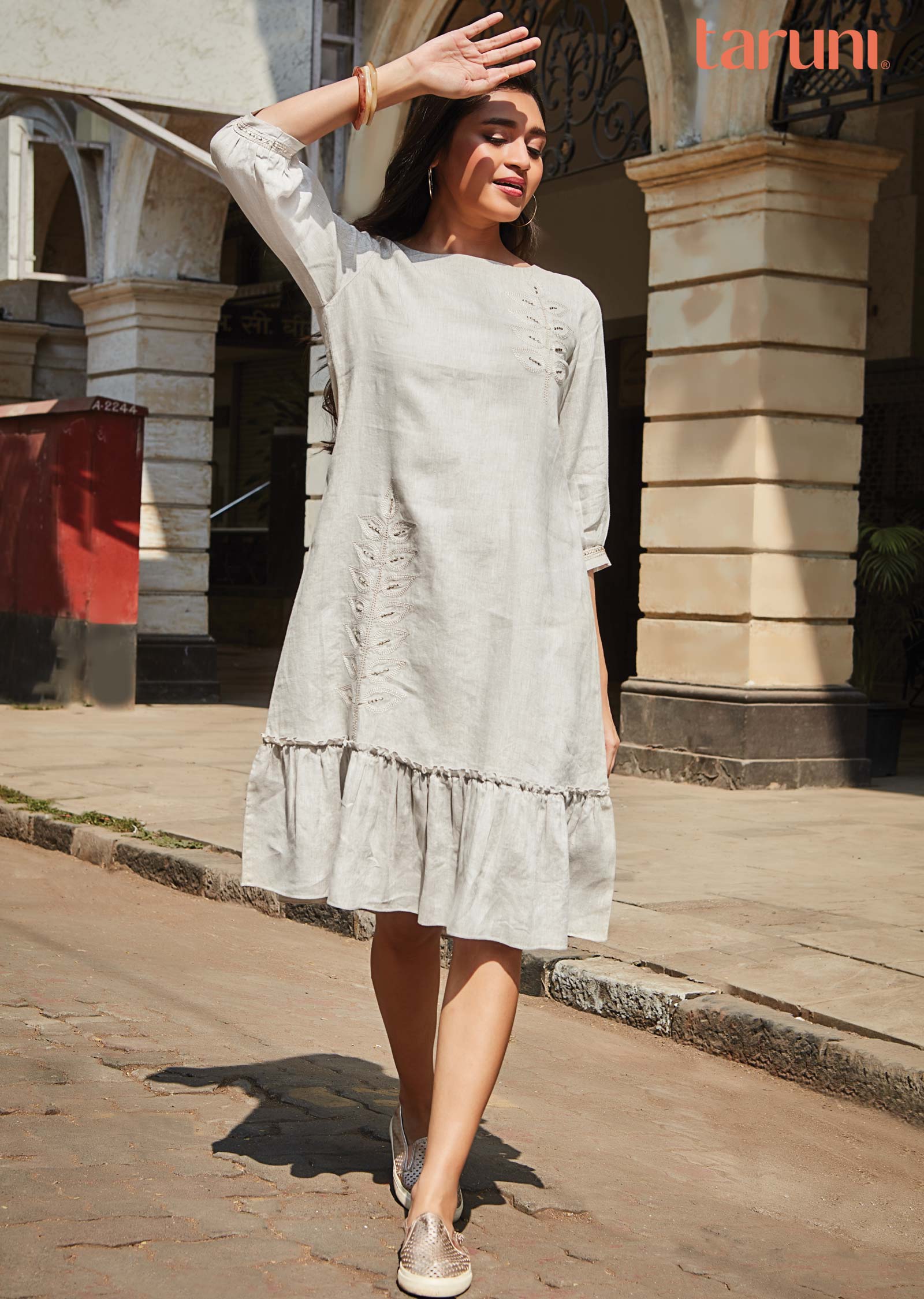 Natural Color Linen Midi Dress