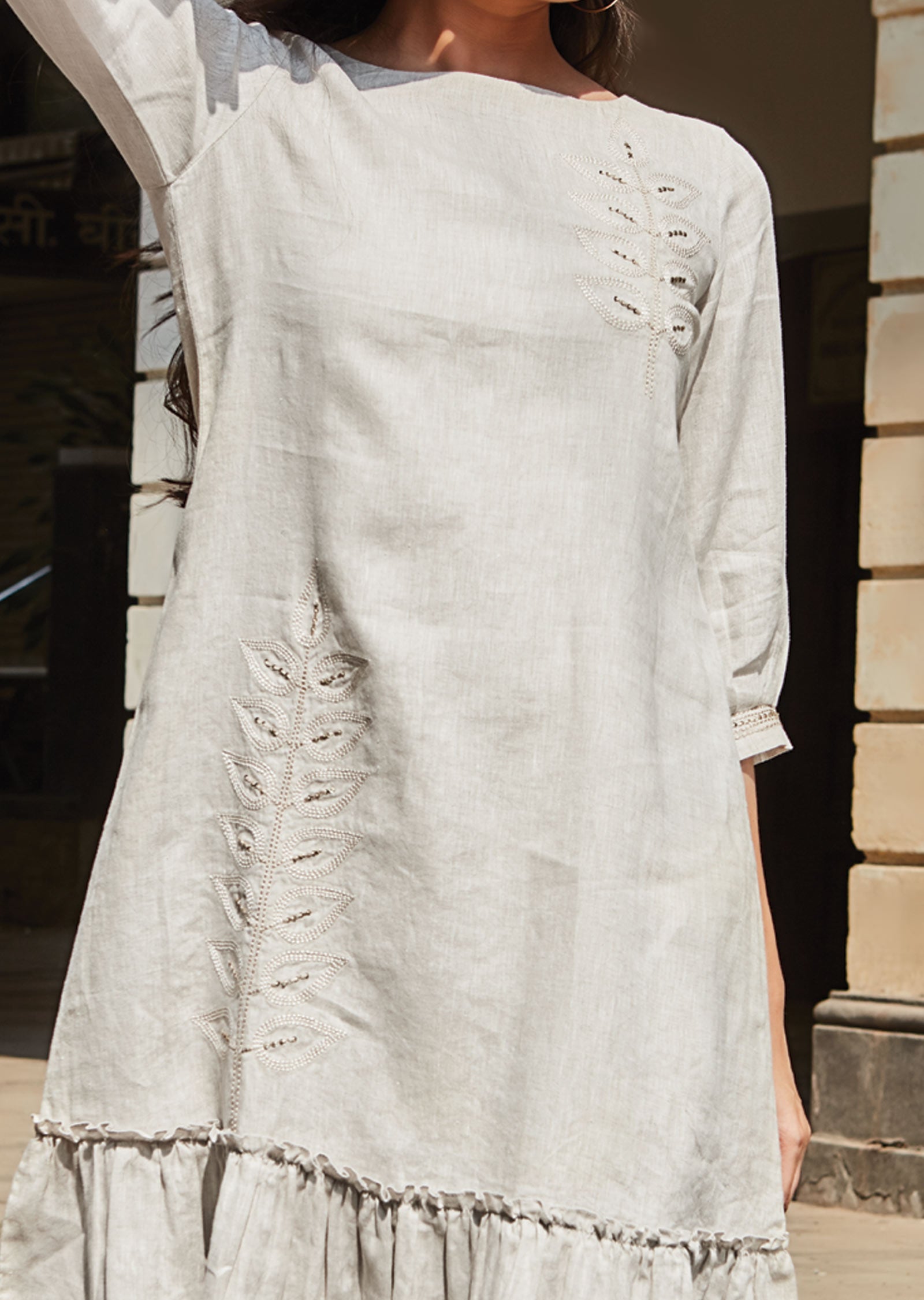 Natural Color Linen Frock Style Kurti
